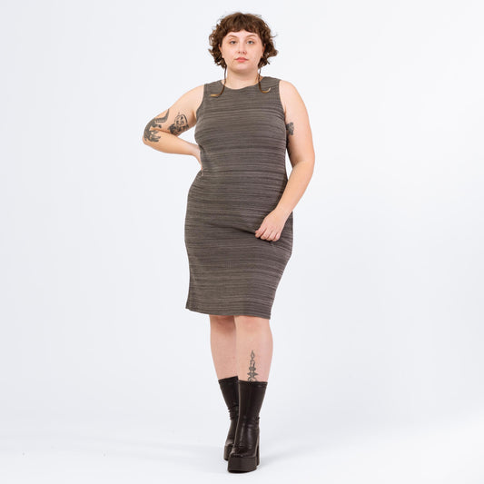 Vintage 90s Grey Knit Midi Tank Dress - Extra Large | Sleeveless Stretchy Minimalist Bodycon Grunge Dress