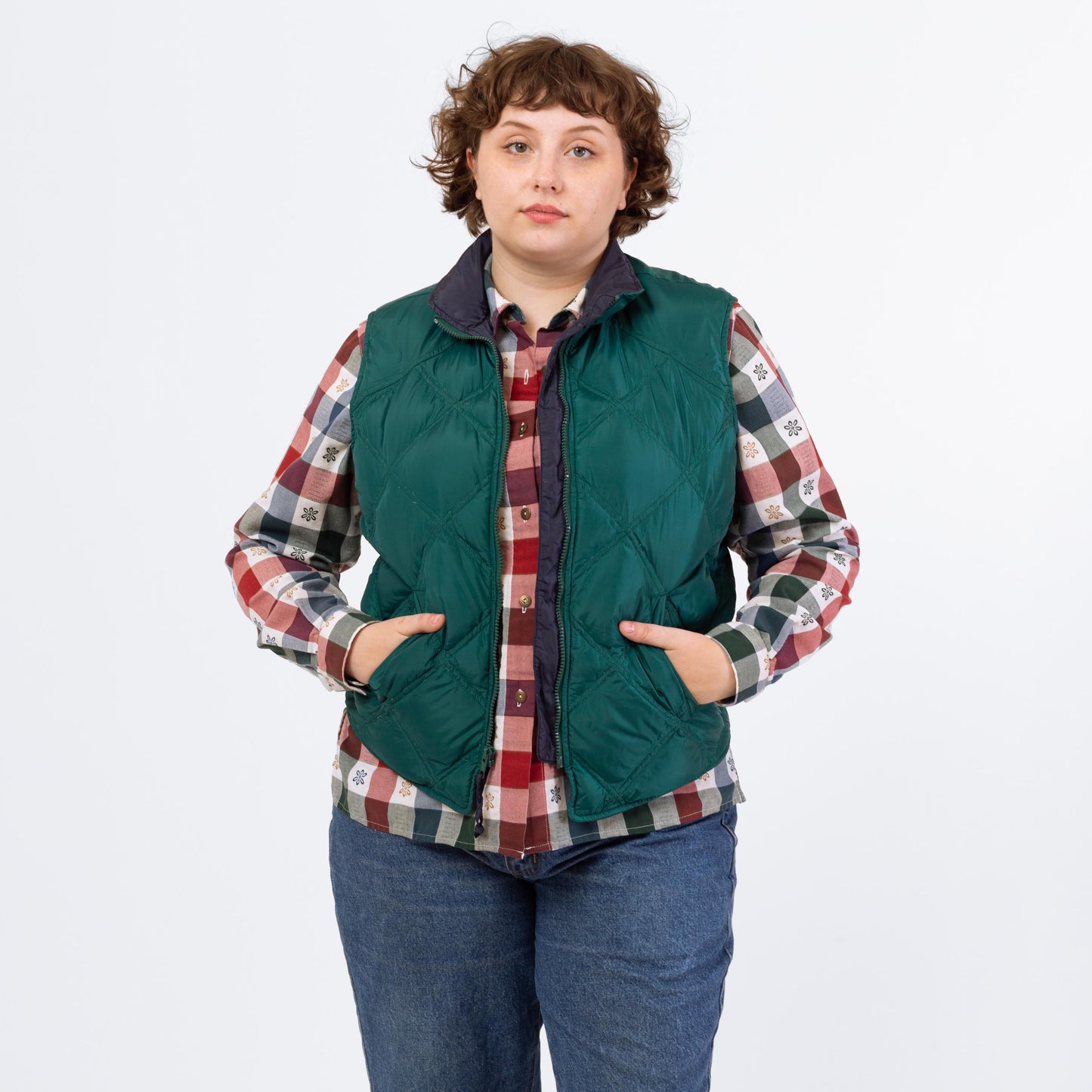 Vintage 90s Eddie Bauer Teal Green Down Fill Lightweight Puffer Vest - Large | Quilted Sleeveless Puffy Jacket, Fall Winter Layering