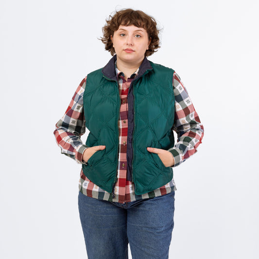 Vintage 90s Eddie Bauer Teal Green Down Fill Lightweight Puffer Vest - Large | Quilted Sleeveless Puffy Jacket, Fall Winter Layering