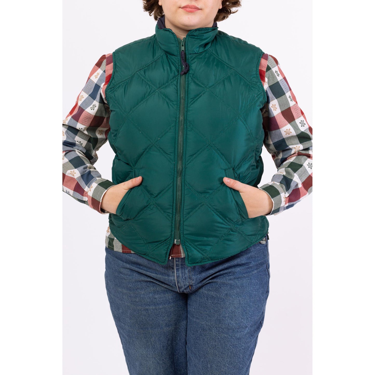 Vintage 90s Eddie Bauer Teal Green Down Fill Lightweight Puffer Vest - Large | Quilted Sleeveless Puffy Jacket, Fall Winter Layering