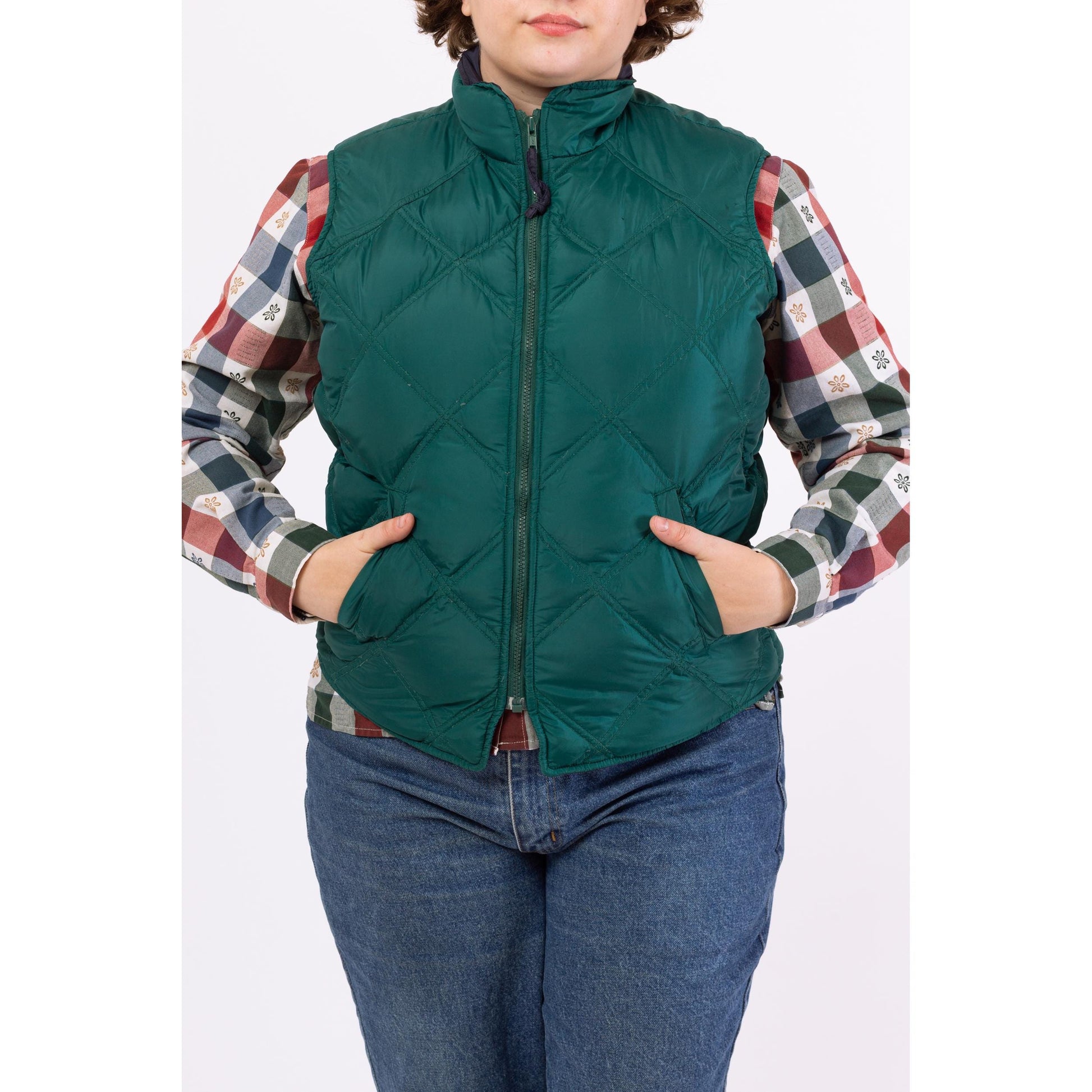 Vintage 90s Eddie Bauer Teal Green Down Fill Lightweight Puffer Vest - Large | Quilted Sleeveless Puffy Jacket, Fall Winter Layering