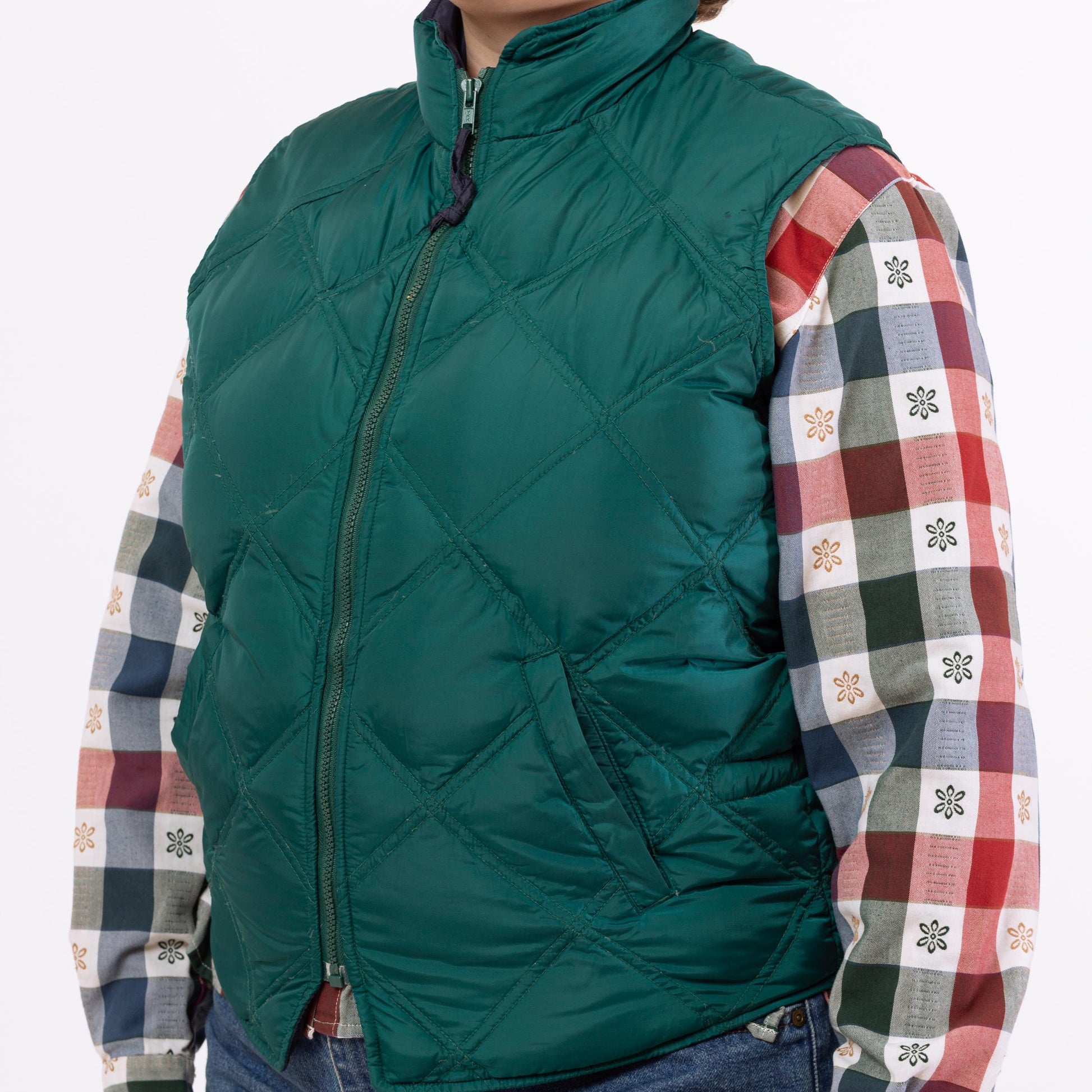 Vintage 90s Eddie Bauer Teal Green Down Fill Lightweight Puffer Vest - Large | Quilted Sleeveless Puffy Jacket, Fall Winter Layering