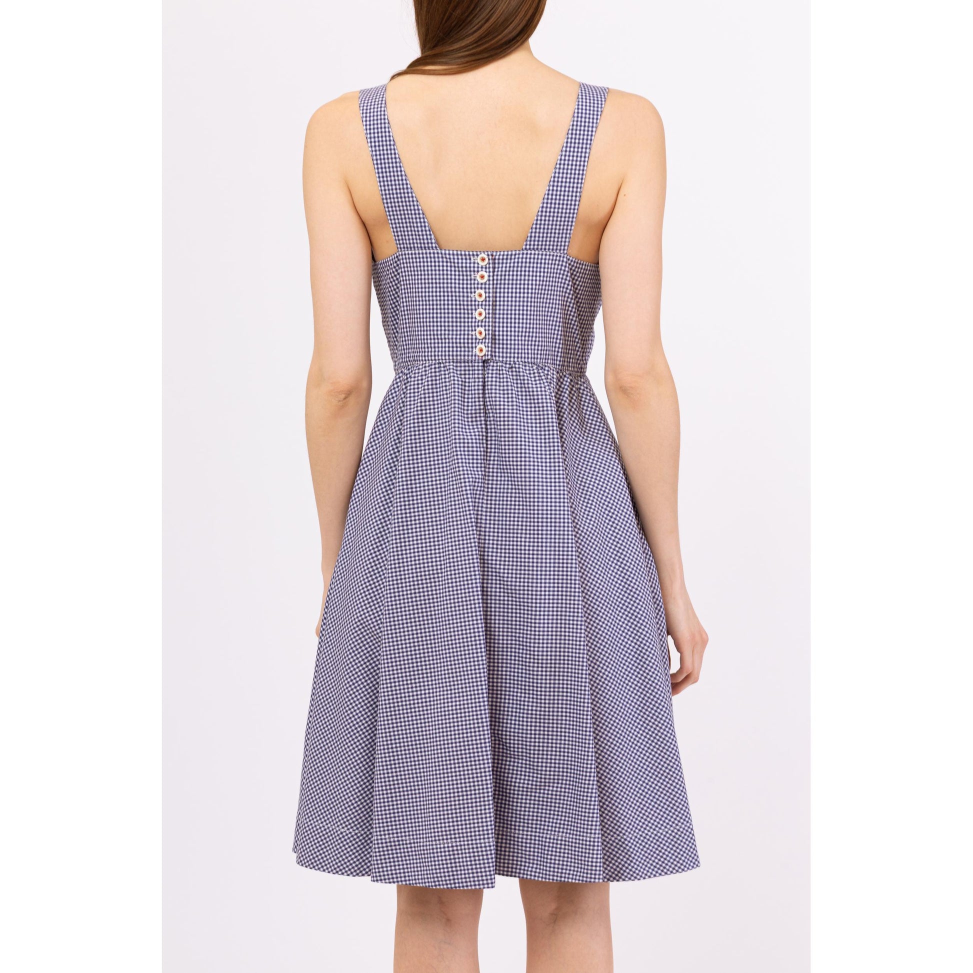 Vintage Y2K Ralph Lauren Blue & White Gingham Sundress - Small, Size 6 | Fit Flare Cotton Midi Dress With Pockets, Preppy Summer Dress