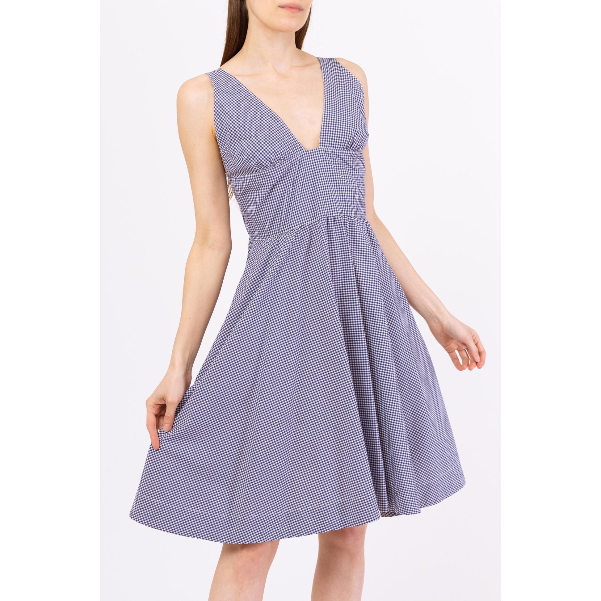 Vintage Y2K Ralph Lauren Blue & White Gingham Sundress - Small, Size 6 | Fit Flare Cotton Midi Dress With Pockets, Preppy Summer Dress