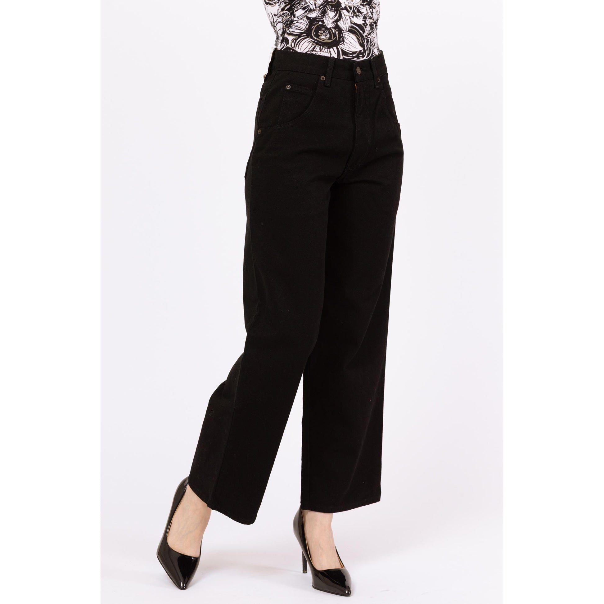 Vintage Y2K Black High Waisted Wide Leg Jeans - Medium, 28" Waist | Minimalist Grunge Straight Leg Jeans