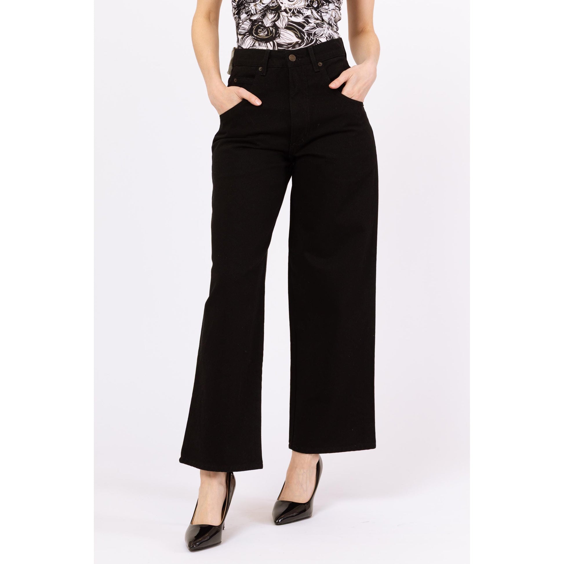Vintage Y2K Black High Waisted Wide Leg Jeans - Medium, 28" Waist | Minimalist Grunge Straight Leg Jeans