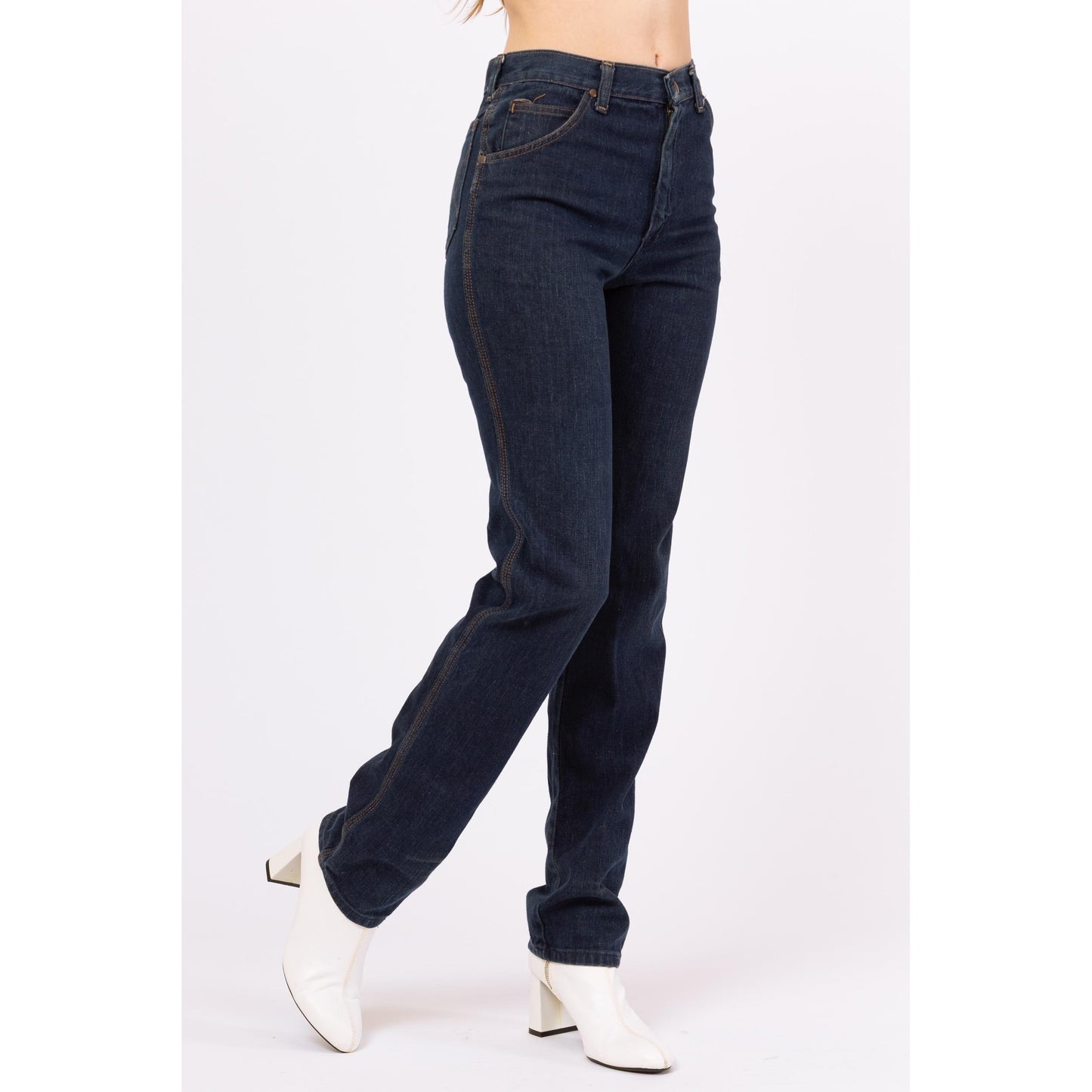 Vintage 70s Wrangler Dark Wash Western Jeans - Small | 1970s High Waisted Jeans, Straight Leg Denim