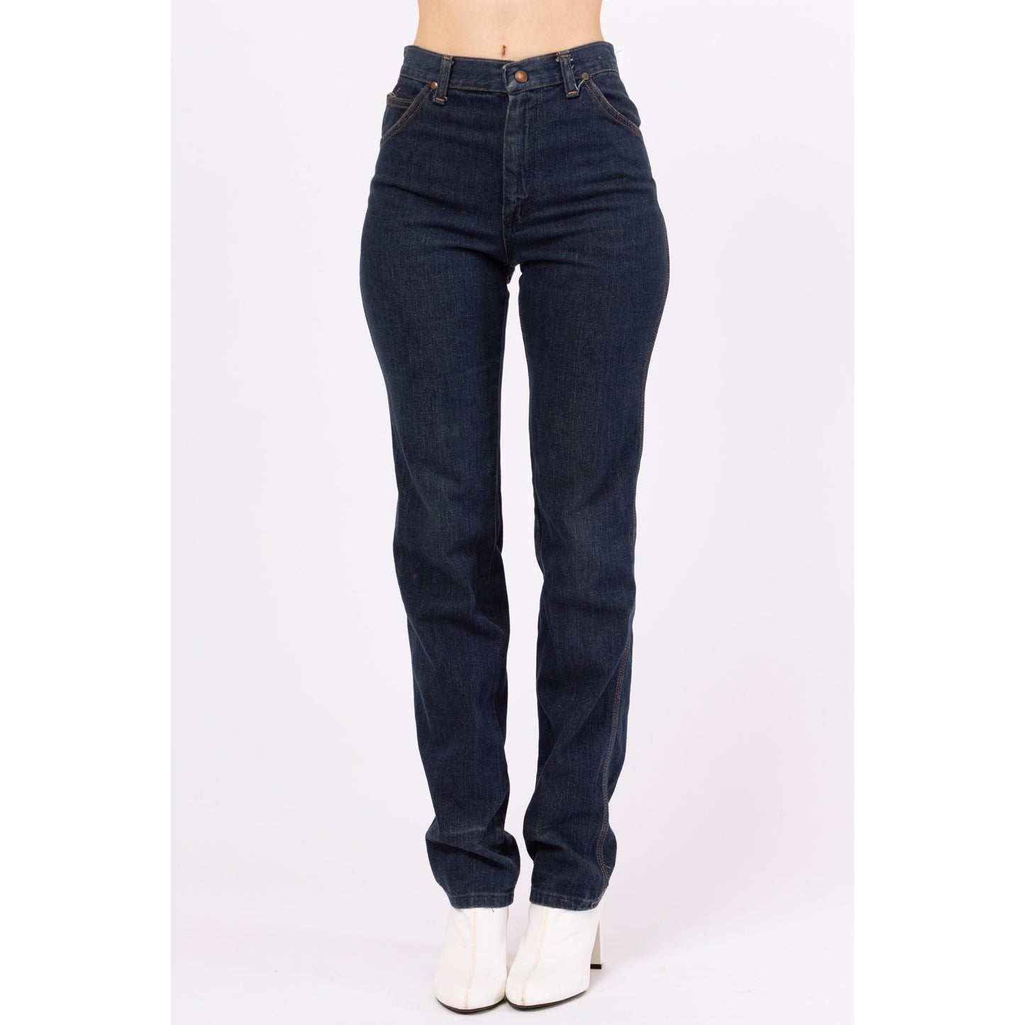 Vintage 70s Wrangler Dark Wash Western Jeans - Small | 1970s High Waisted Jeans, Straight Leg Denim