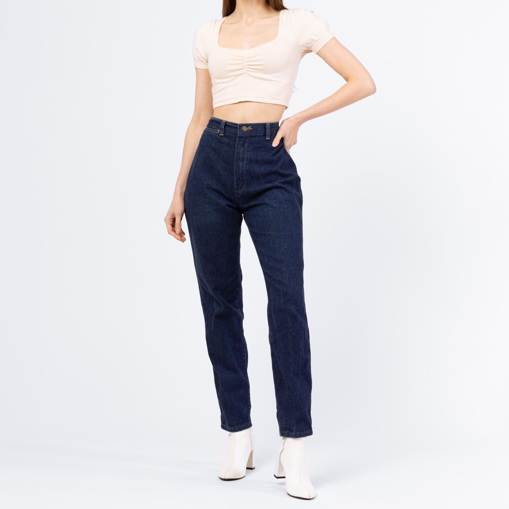 Vintage 80s Rustler High Waisted Dark Wash Jeans - Medium, 28" | Western High Rise Mom Jeans, Tapered Leg Denim