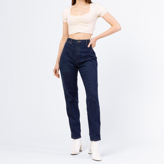 Vintage 80s Rustler High Waisted Dark Wash Jeans - Medium, 28" | Western High Rise Mom Jeans, Tapered Leg Denim