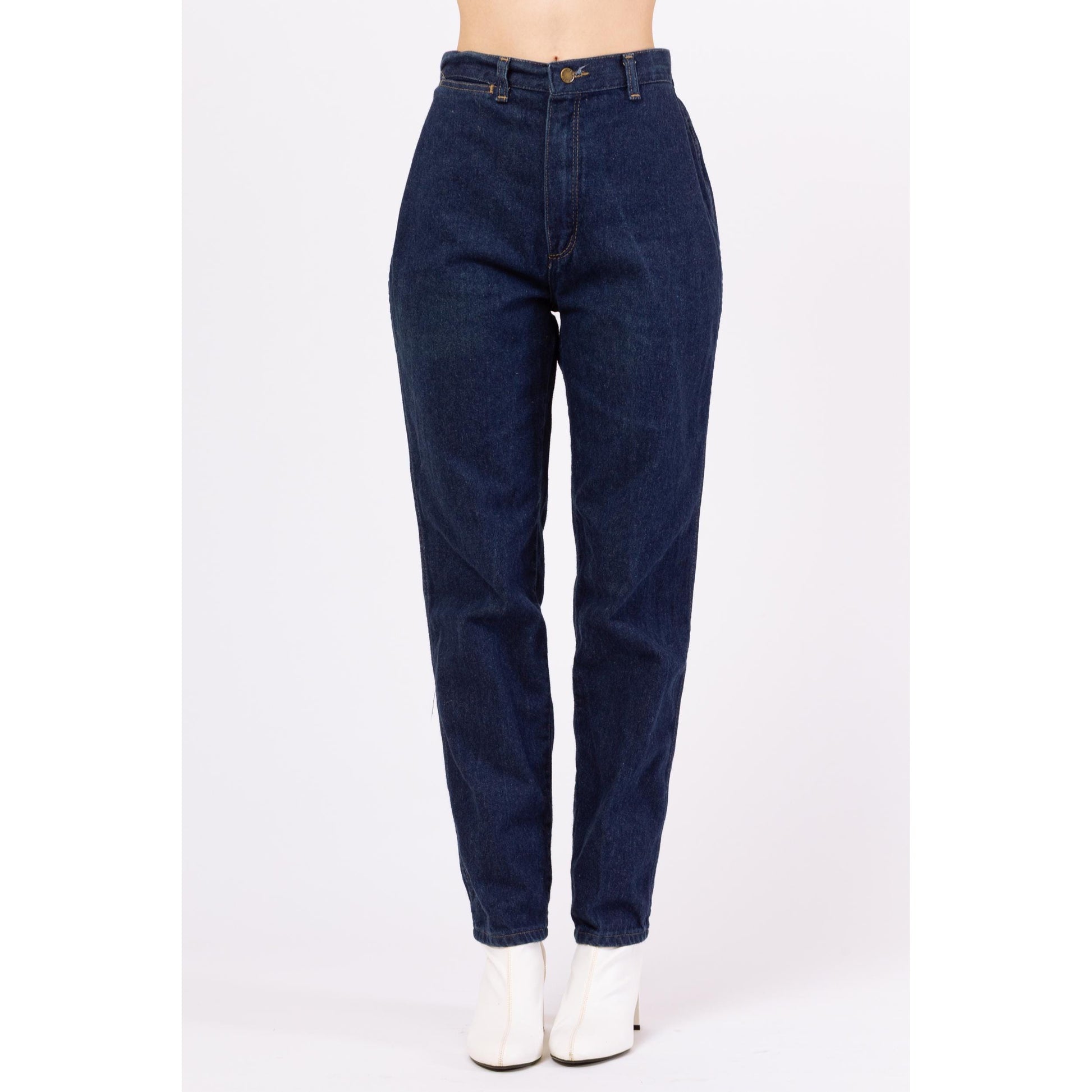 Vintage 80s Rustler High Waisted Dark Wash Jeans - Medium, 28" | Western High Rise Mom Jeans, Tapered Leg Denim