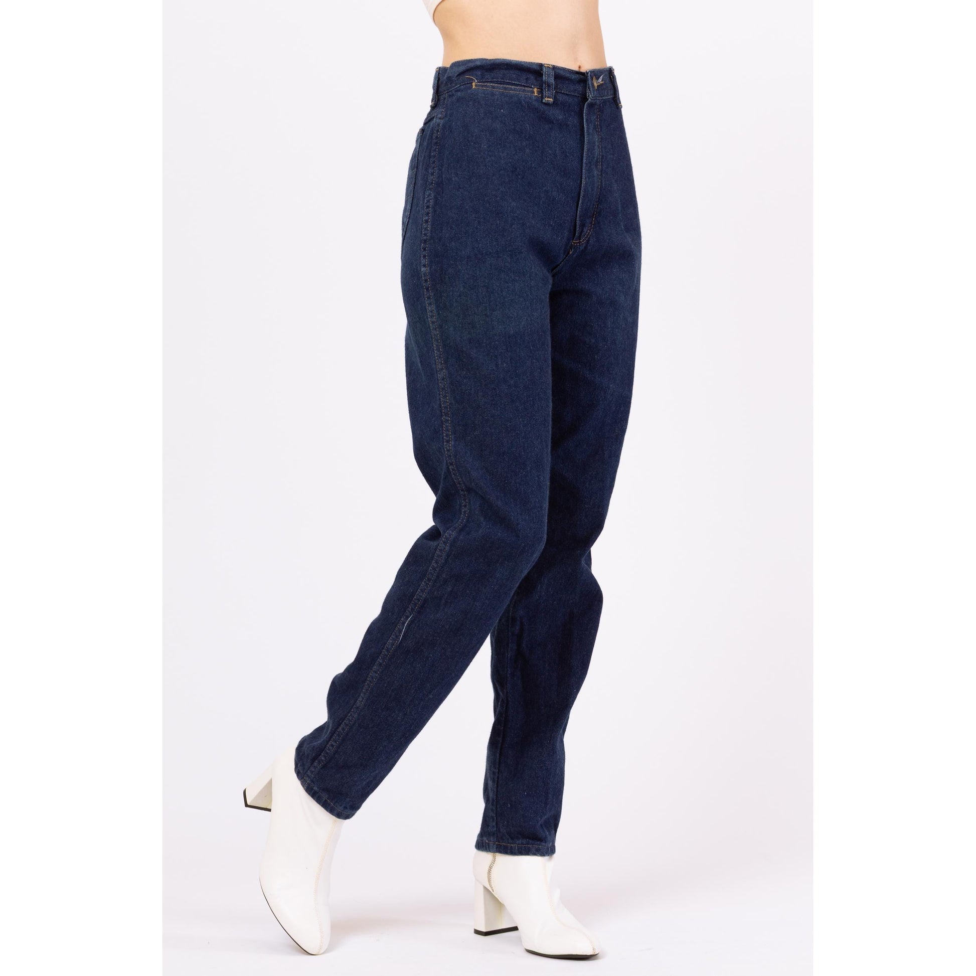 Vintage 80s Rustler High Waisted Dark Wash Jeans - Medium, 28" | Western High Rise Mom Jeans, Tapered Leg Denim