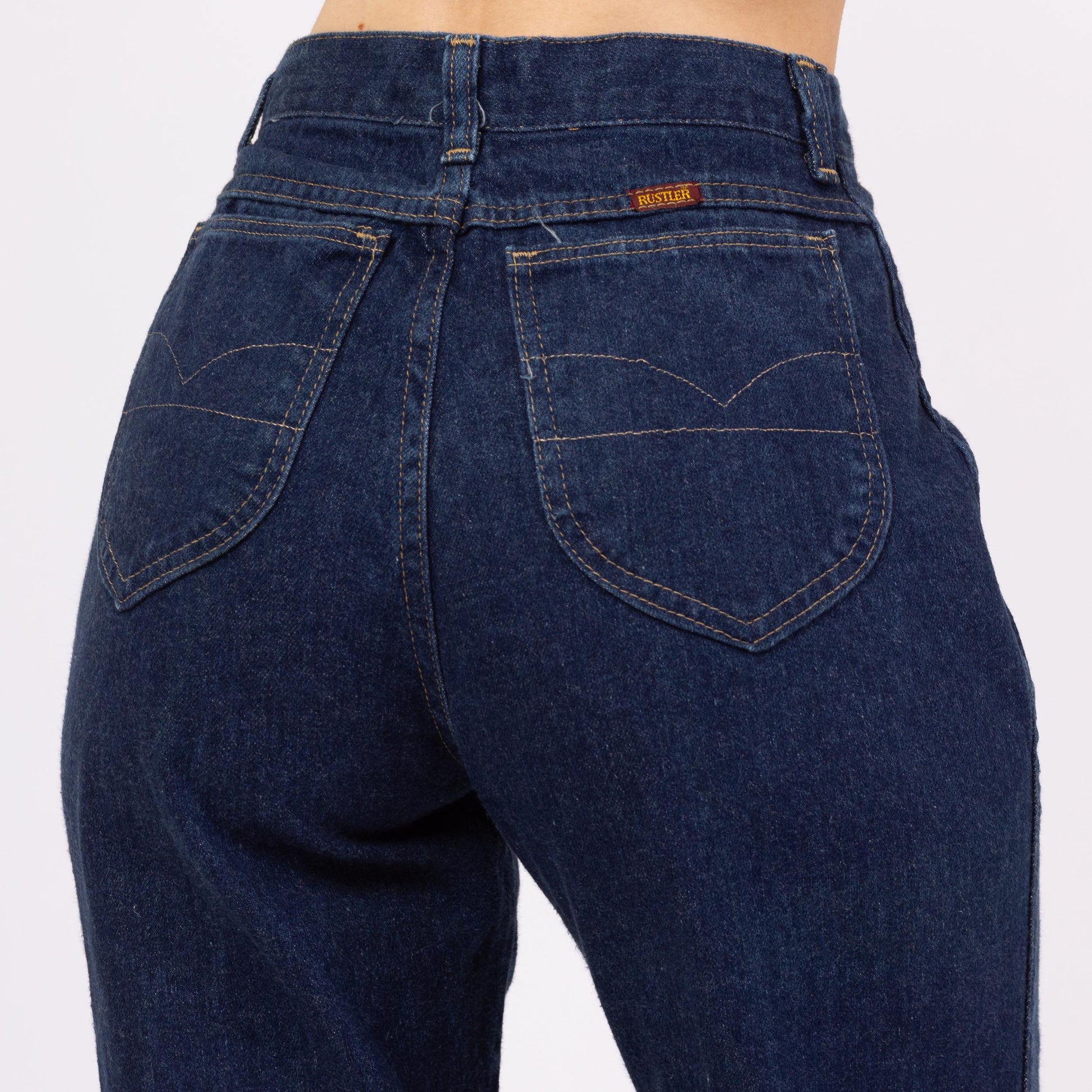 Vintage 80s Rustler High Waisted Dark Wash Jeans - Medium, 28" | Western High Rise Mom Jeans, Tapered Leg Denim