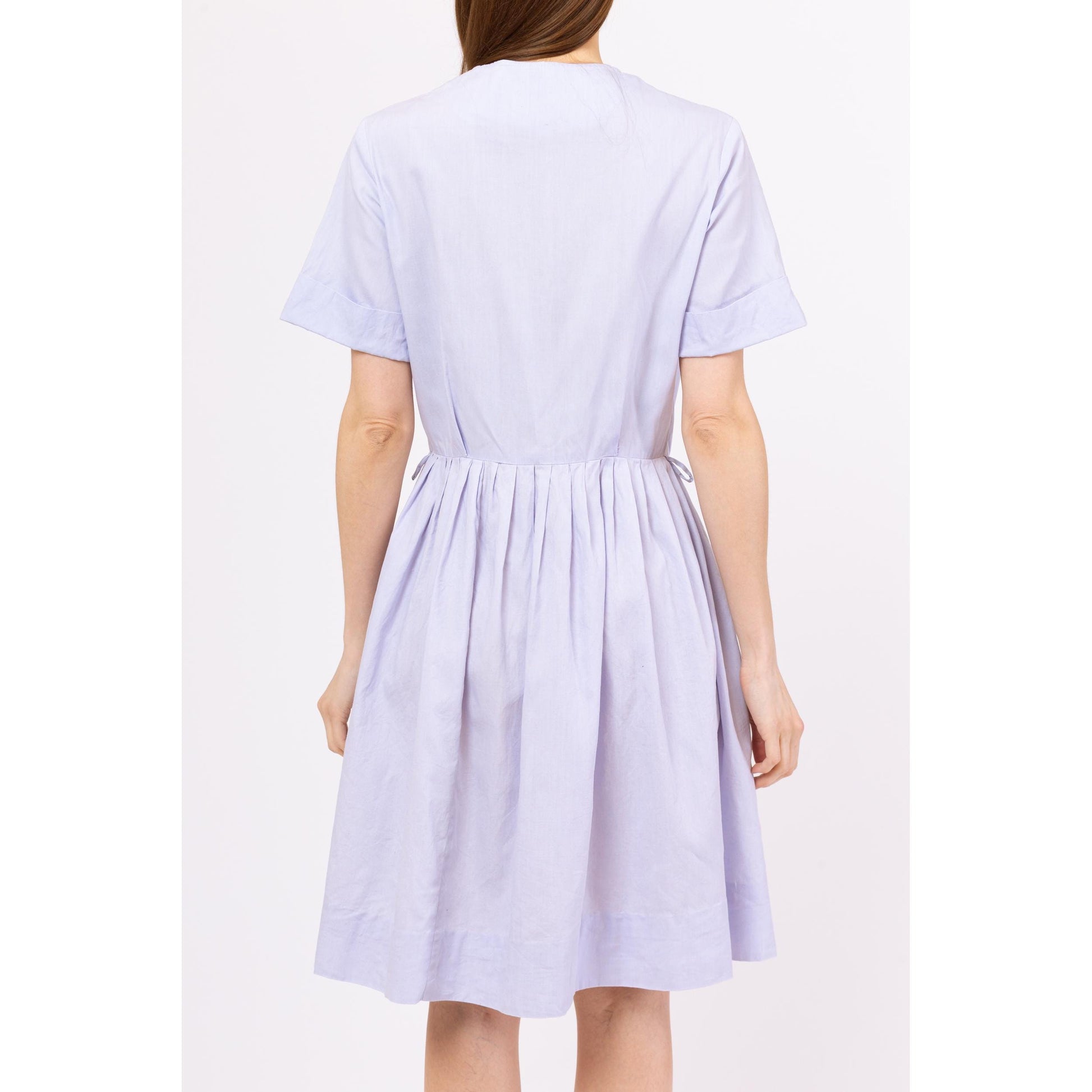 Vintage 40s 50s Pastel Purple Novelty Embroidered Horse Shirtdress - Medium | Retro Short Sleeve Knee Length Shirtwaist Midi Pocket Dress