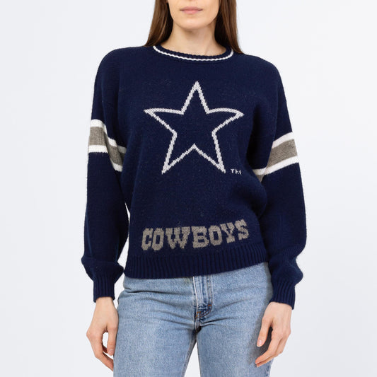 Vintage 80s Dallas Cowboys NFL Sweater - Small to Medium | Unisex Football Varsity Stripe Navy Blue Knit Pullover