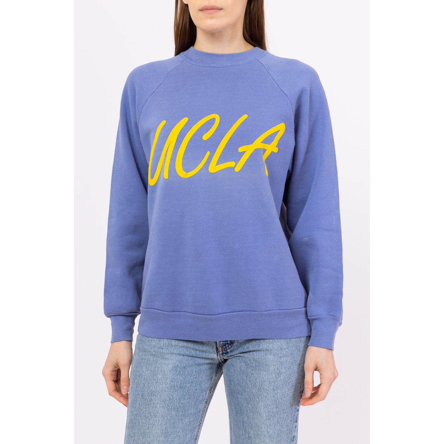 Vintage 80s UCLA Raglan Sleeve Sweatshirt - Medium to Large | Unisex Periwinkle University Graphic Crewneck Pullover