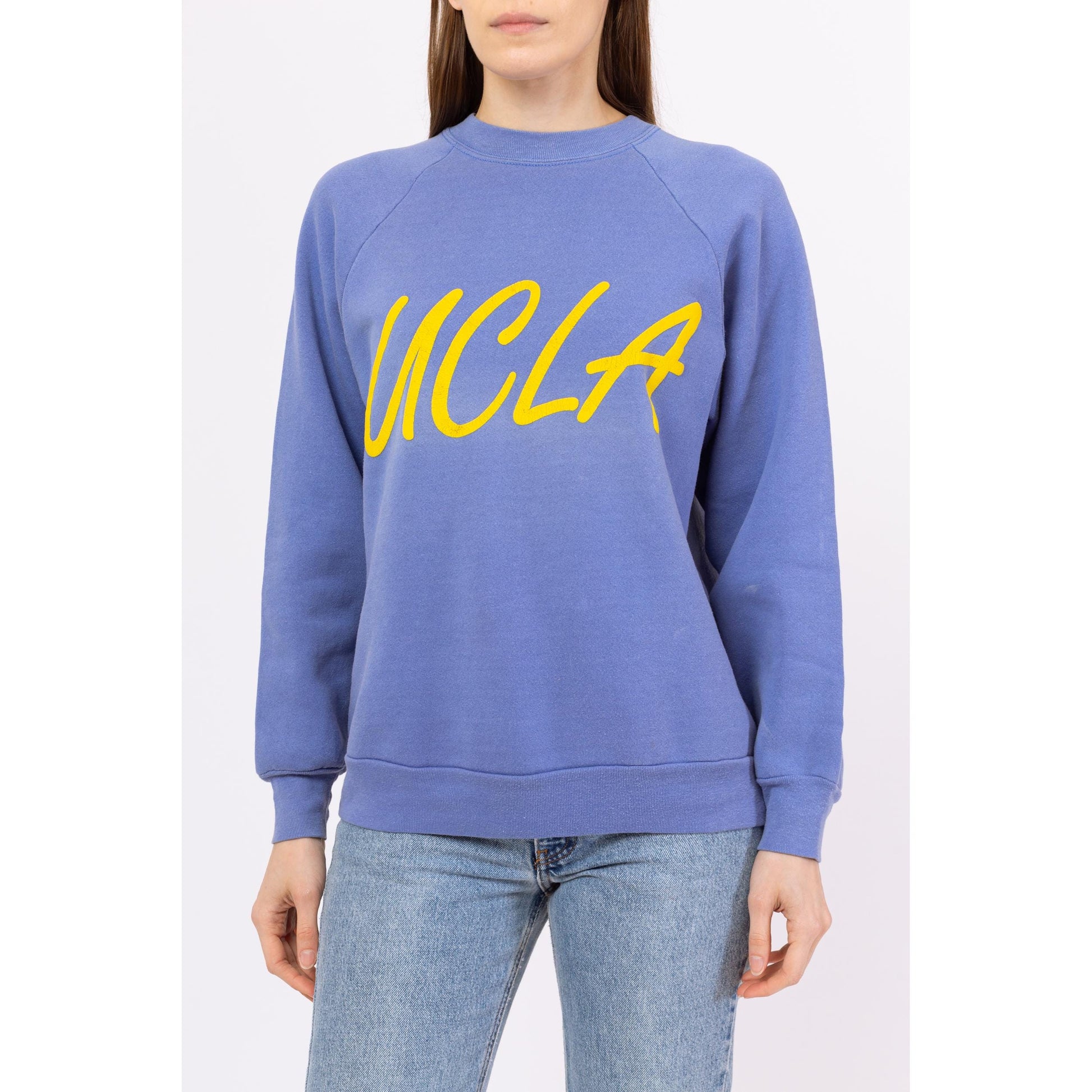 Vintage 80s UCLA Raglan Sleeve Sweatshirt - Medium to Large | Unisex Periwinkle University Graphic Crewneck Pullover