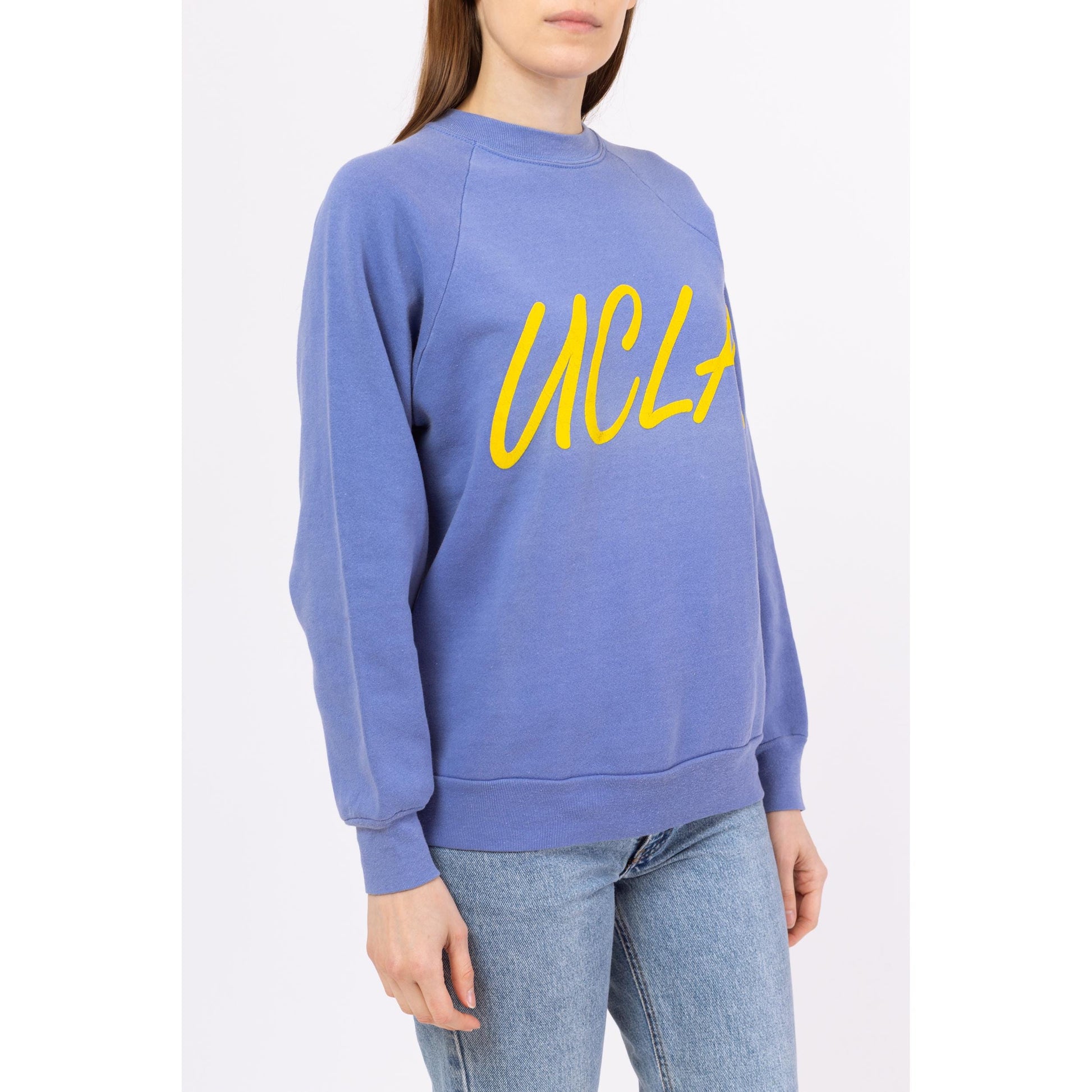 Vintage 80s UCLA Raglan Sleeve Sweatshirt - Medium to Large | Unisex Periwinkle University Graphic Crewneck Pullover