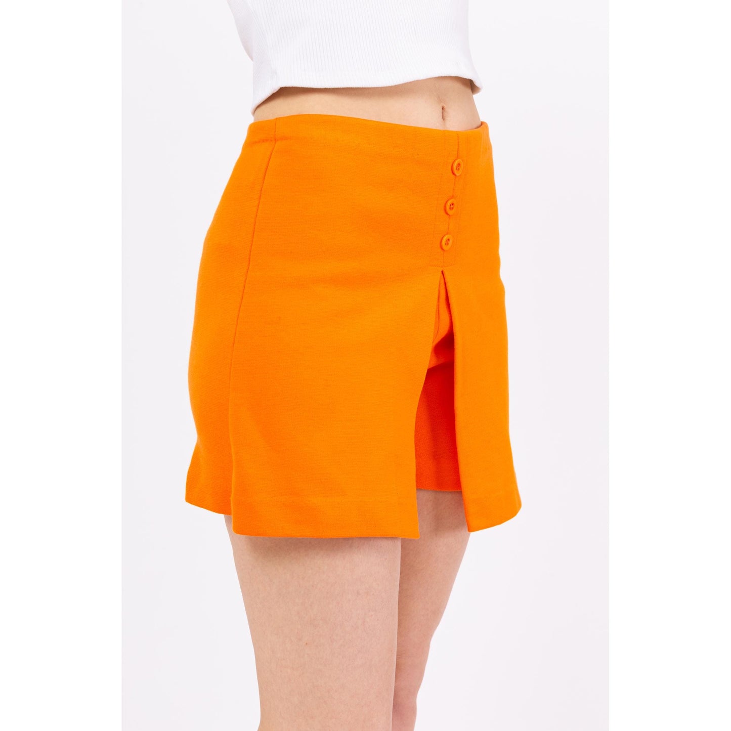 Vintage 70s Orange Split Front Mini Skort - XS to Small | Retro High Waisted Sporty Tennis Shorts Skirt