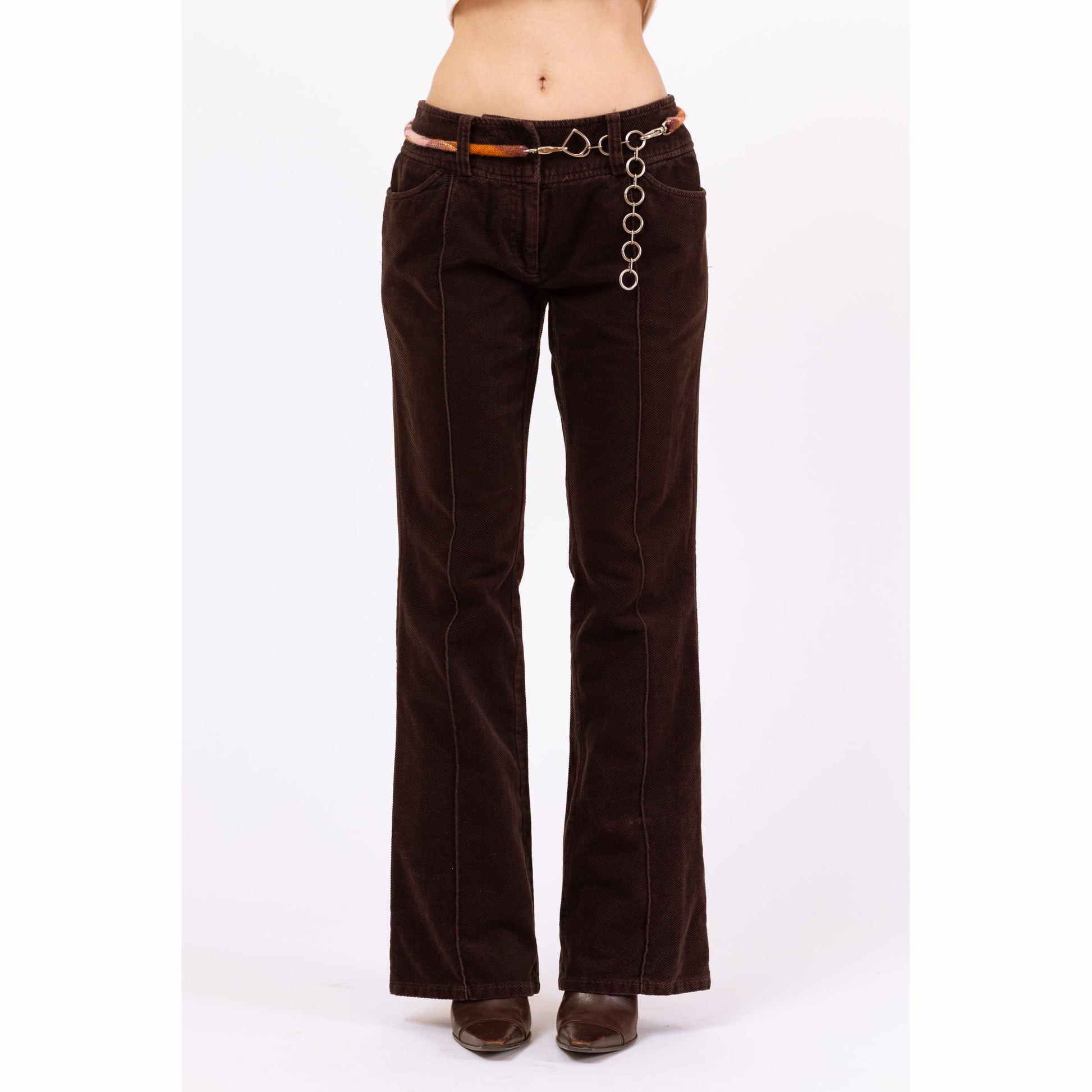 Vintage 90s Brown Corduroy Low Rise Flare Pants - Extra Small | Y2K Bootcut Trousers, 70s Style Retro Flared Pants