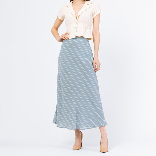 Vintage Y2K Ralph Lauren Eggshell Blue Striped Maxi Skirt - Medium, 28" Waist | Boho Soft Girl Flowy Bias Cut Long Skirt