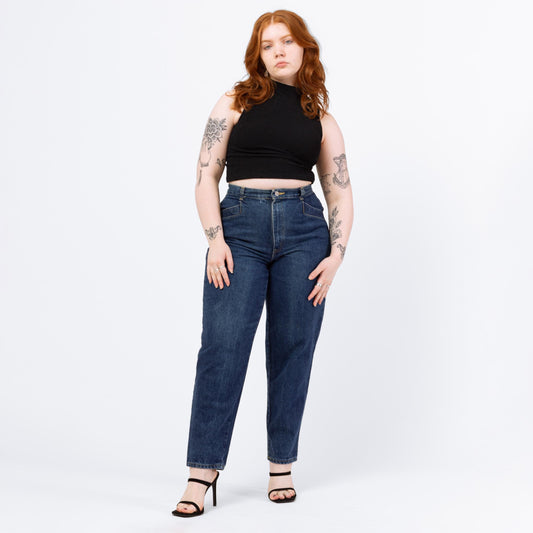 Vintage 80s Does 50s High Waisted Slant Pocket Jeans - 31" Waist | Dark Wash Denim Mom Jeans, Western Clothing, Retro High Rise Jeans