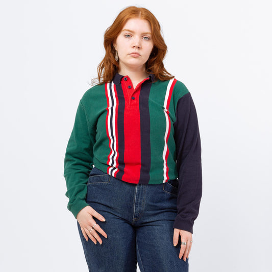 Vintage 90s L.L. Bean Striped Rugby Shirt - Large | Preppy Style, 90s Grunge Clothing, Long Sleeved Collared Top