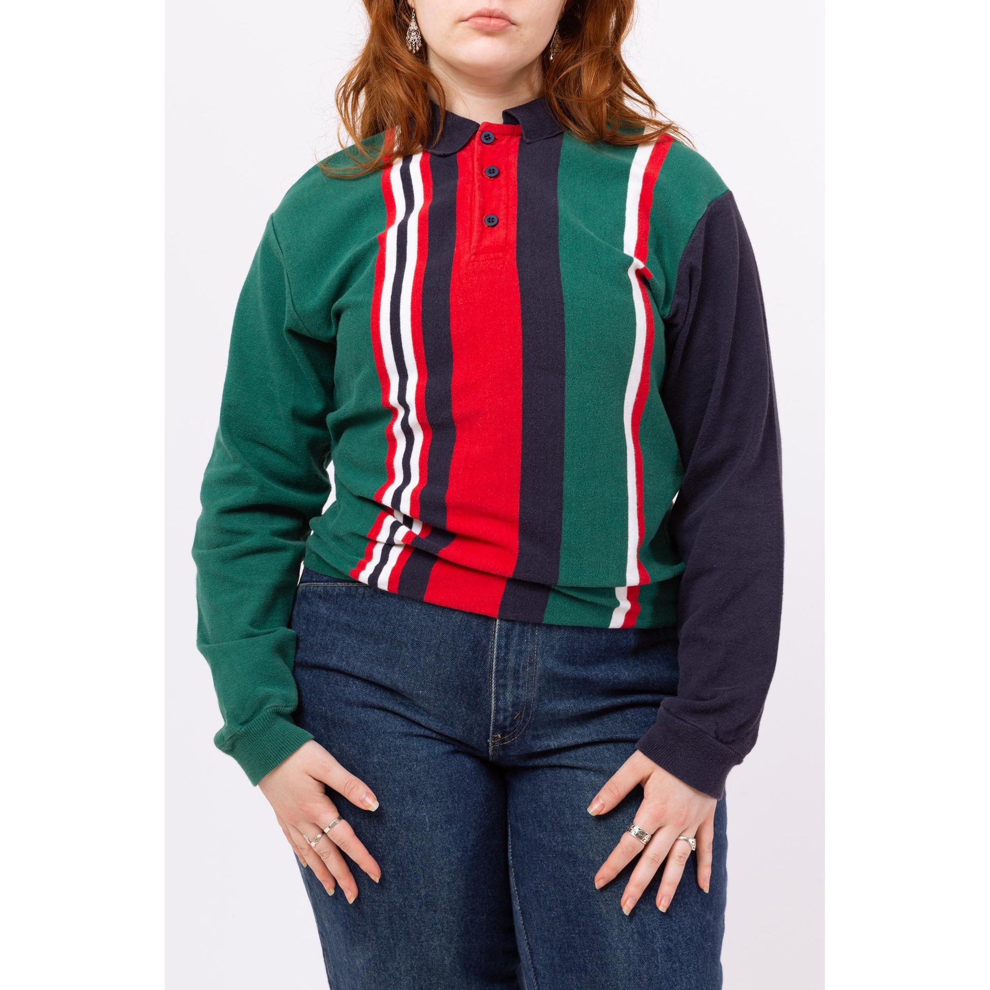 Vintage 90s L.L. Bean Striped Rugby Shirt - Large | Preppy Style, 90s Grunge Clothing, Long Sleeved Collared Top