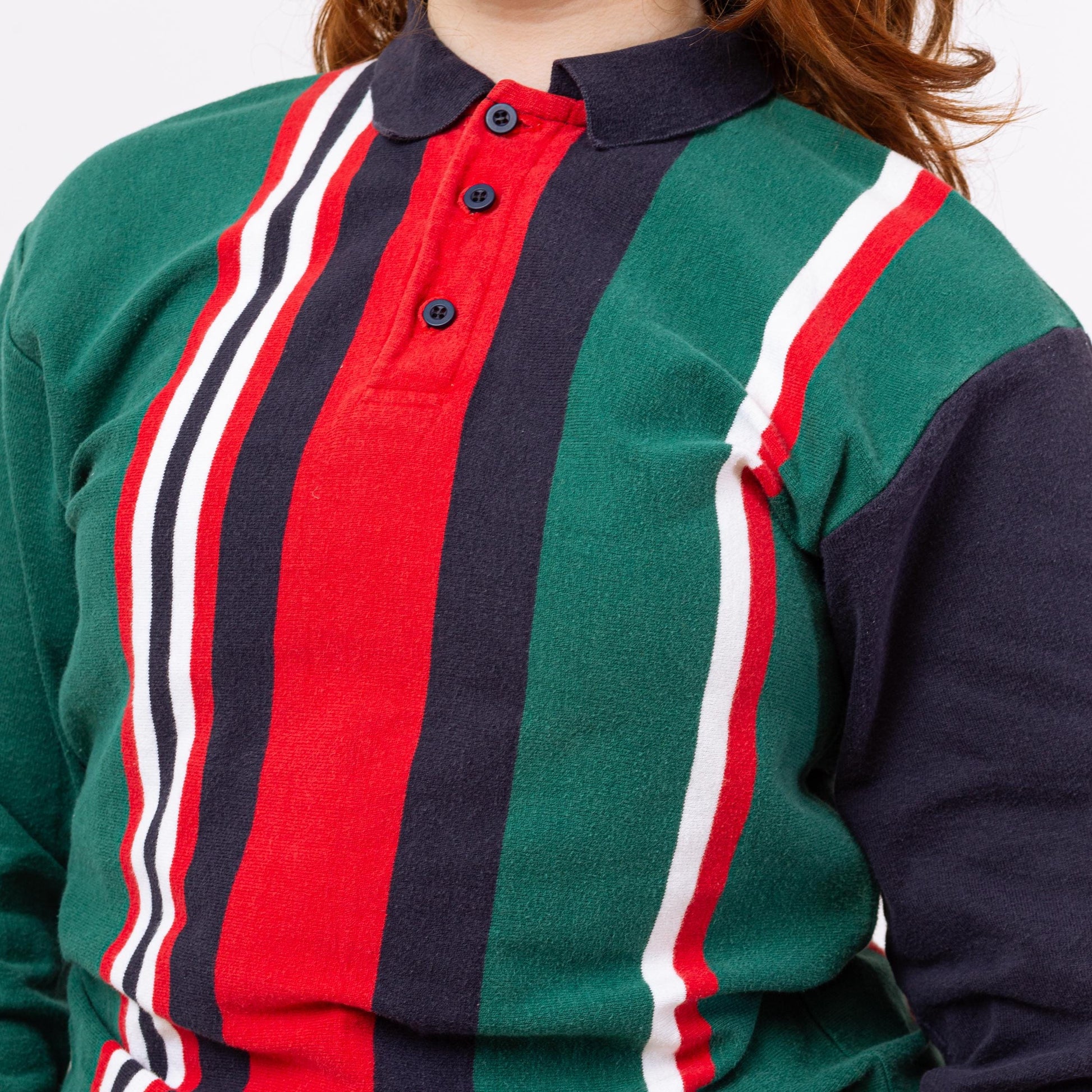 Vintage 90s L.L. Bean Striped Rugby Shirt - Large | Preppy Style, 90s Grunge Clothing, Long Sleeved Collared Top