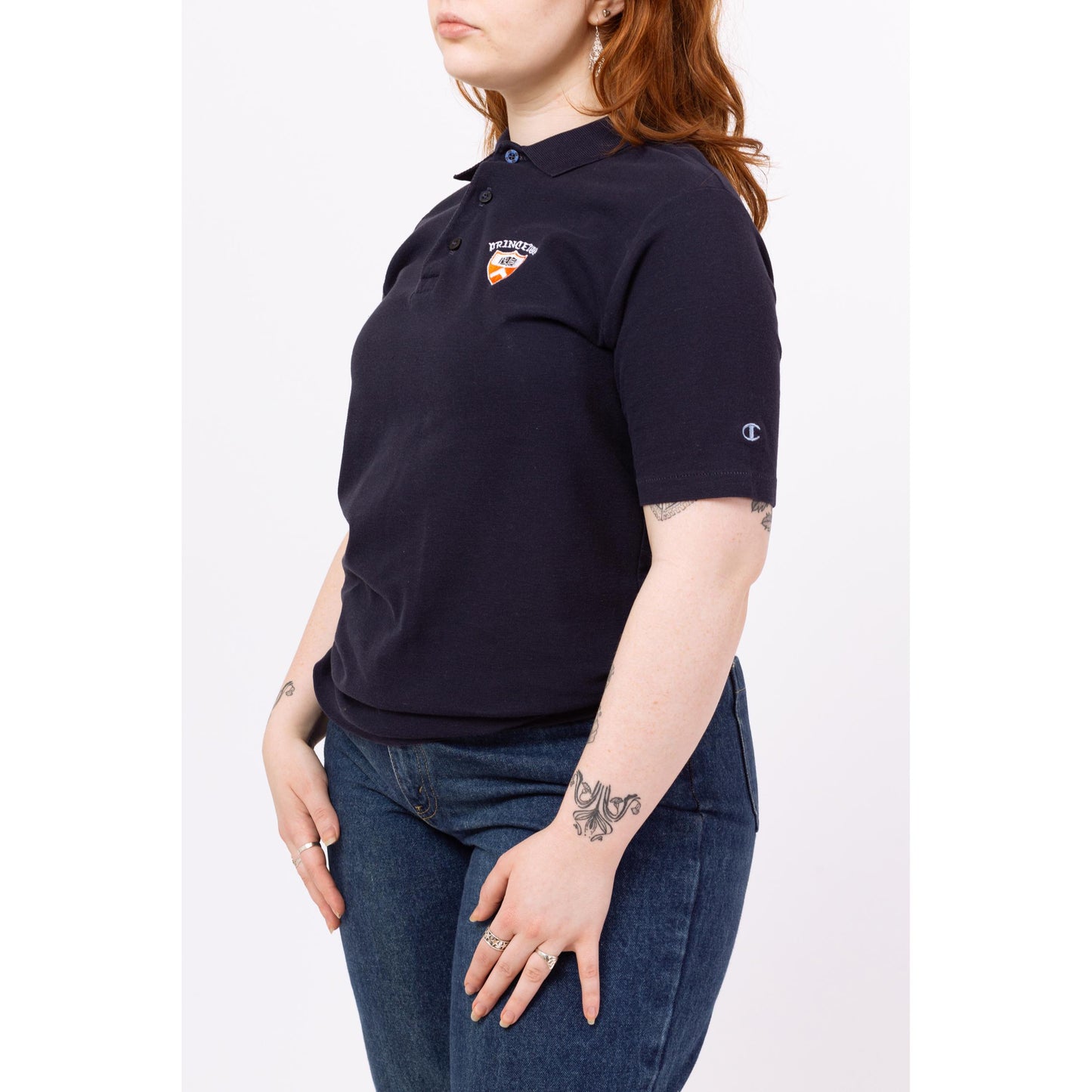 Vintage 80s Princeton University Navy Blue Polo Shirt - Large | College Apparel, Champion Collegiate Clothing, Short Sleeve Collared Top