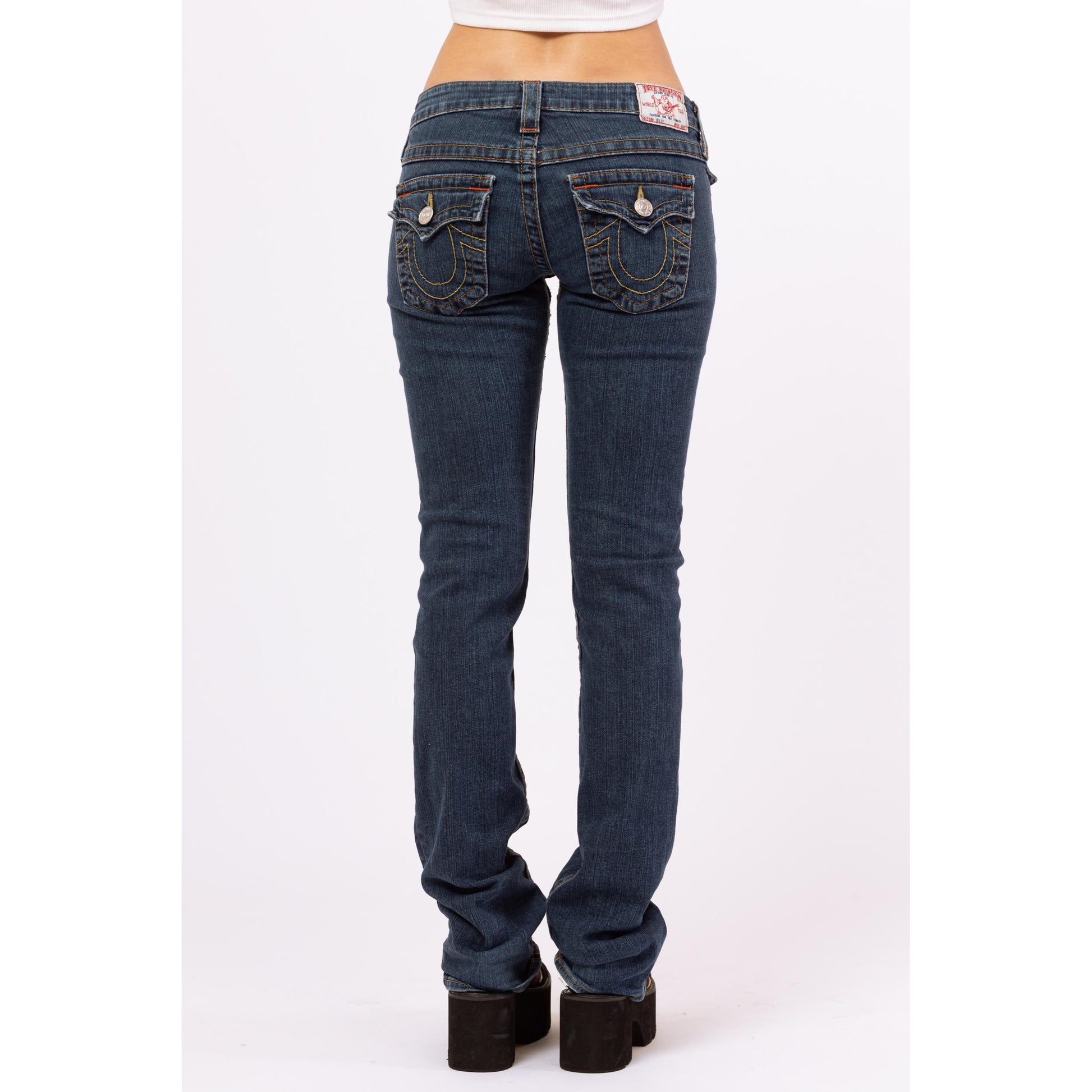 Vintage Y2K True Religion Billy Low Rise Bootcut Jeans - Extra Small | 2000s Dark Wash Denim Skinny Jeans