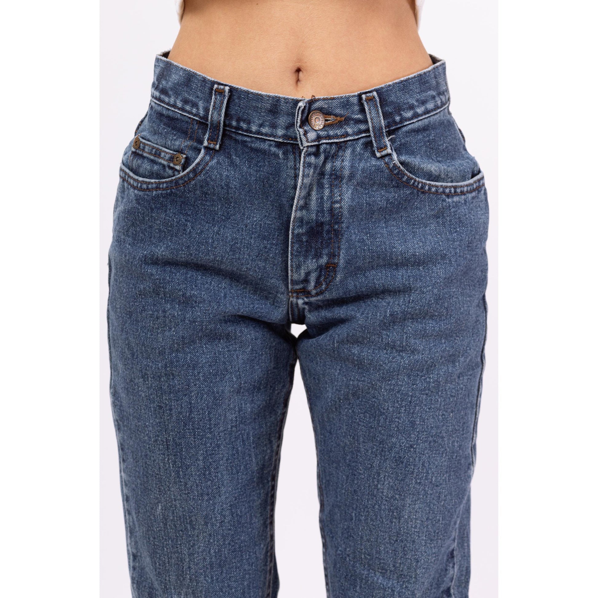 Vintage 90s Lee Stonewash Mid Rise Jeans - Extra Small | Baggy Mom Jeans, Medium Wash Tapered Leg Jeans