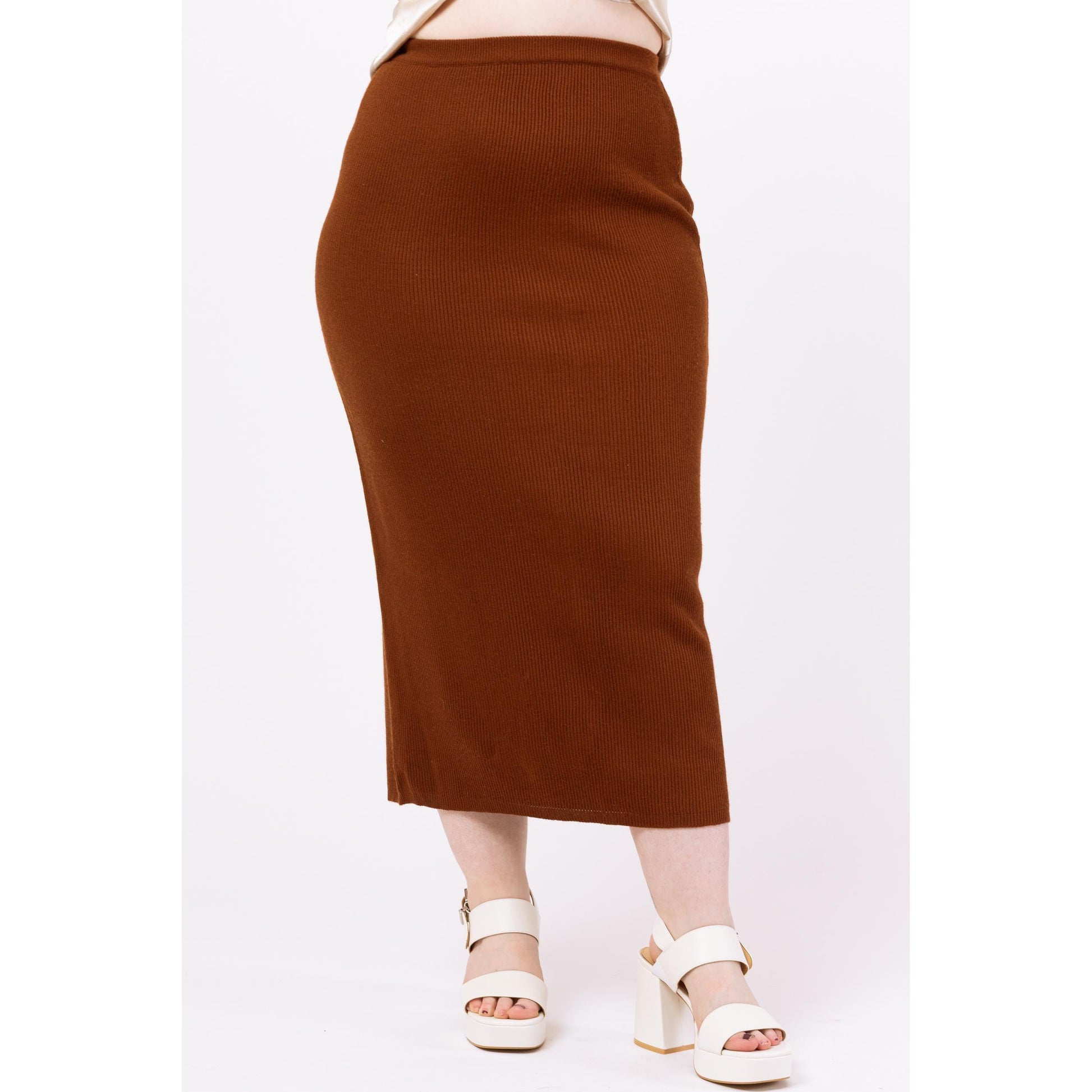 Vintage 90s Cocoa Brown Knit Maxi Skirt - Medium | Evan Picone Minimalist Fitted Stretchy Pencil Skirt