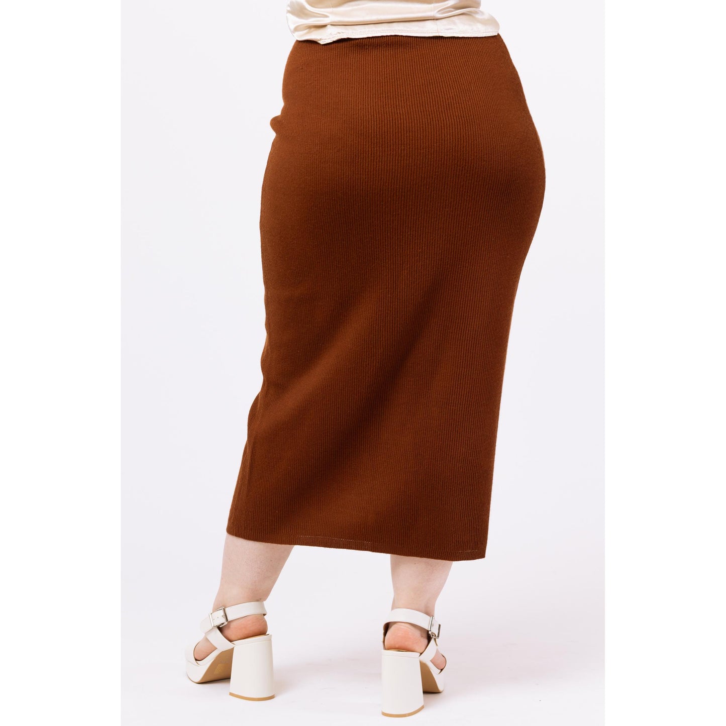 Vintage 90s Cocoa Brown Knit Maxi Skirt - Medium | Evan Picone Minimalist Fitted Stretchy Pencil Skirt