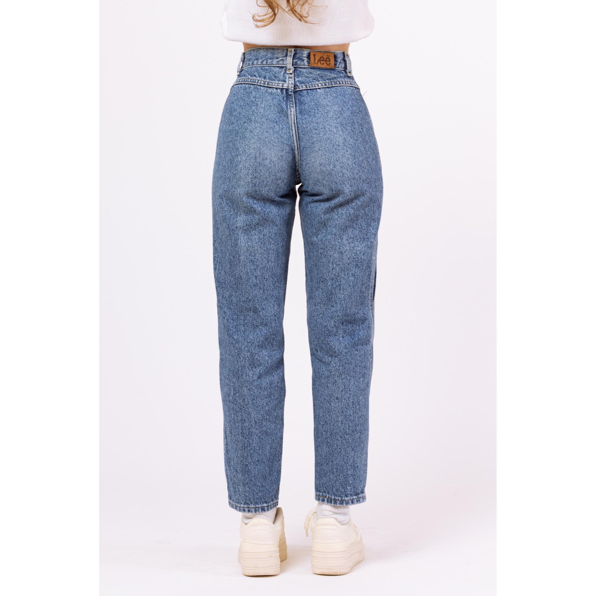 Vintage 80s Lee Acid Wash High Waisted Mom Jeans - XXS, 23" Waist | Pleated Tapered Leg Denim High Rise Grunge Jeans