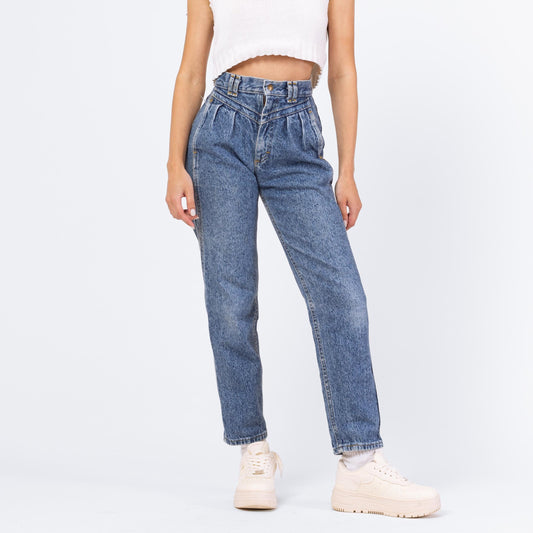 Vintage 80s Lee Acid Wash High Waisted Mom Jeans - XXS, 23" Waist | Pleated Tapered Leg Denim High Rise Grunge Jeans