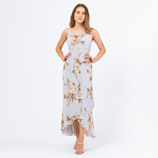 Vintage Y2K Blue Floral Silk Bias Cut Maxi Dress - Extra Small, Size 2 | Ann Taylor Summer Wedding Guest Dress, Formal Garden Party Dress