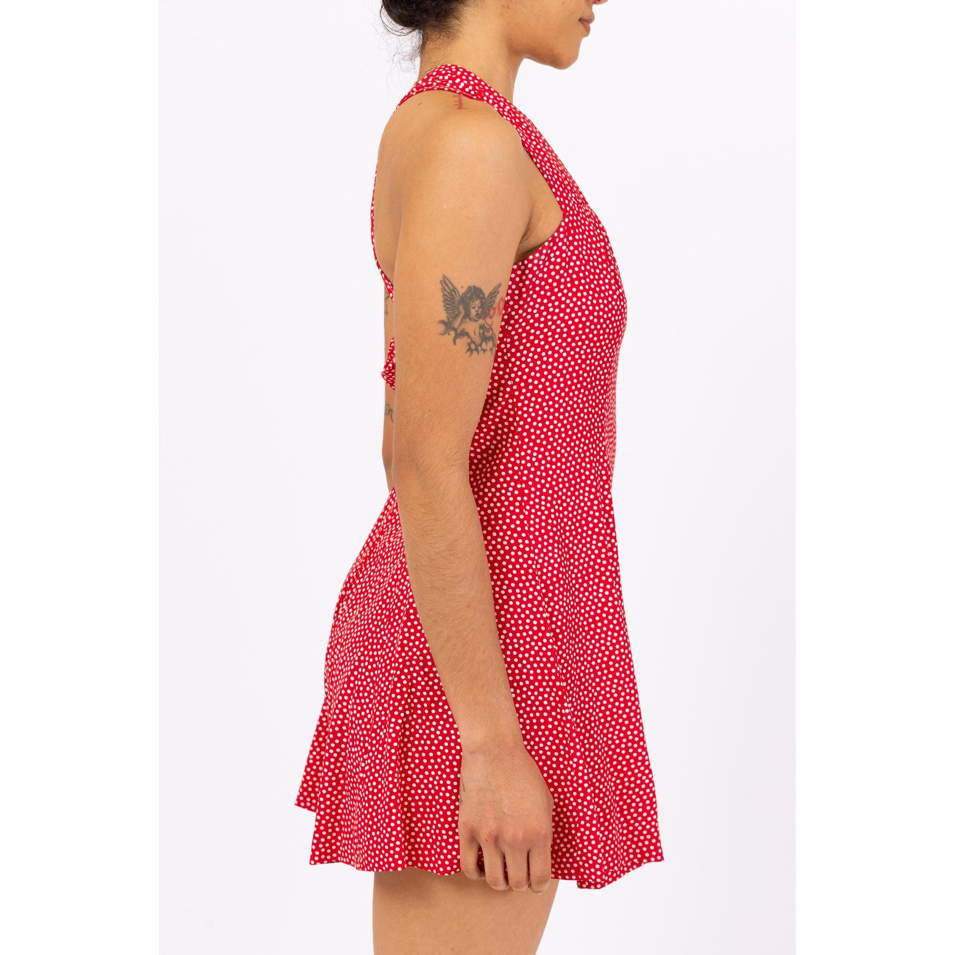 Vintage 90s Red & White Polka Dot Romper - Small | Sleeveless Summer Outfit, Retro Mini Playsuit