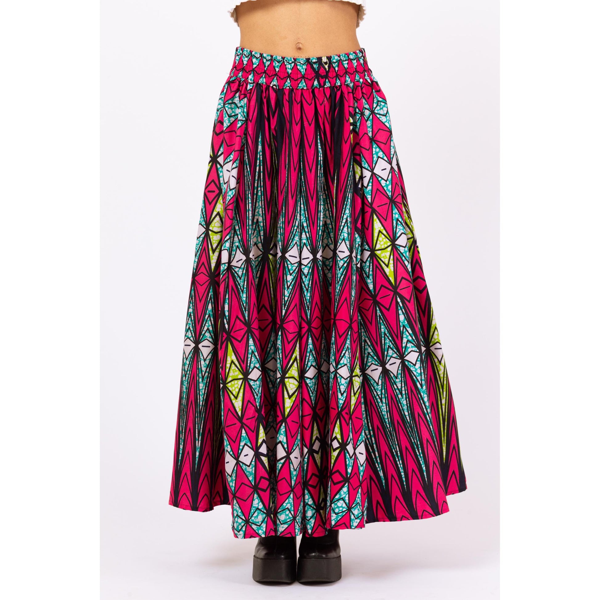 Vintage Y2K African Ankara Print Maxi Skirt - Small to Large | Boho Long Skirt, Wax Print Skirt, Pocket Skirt