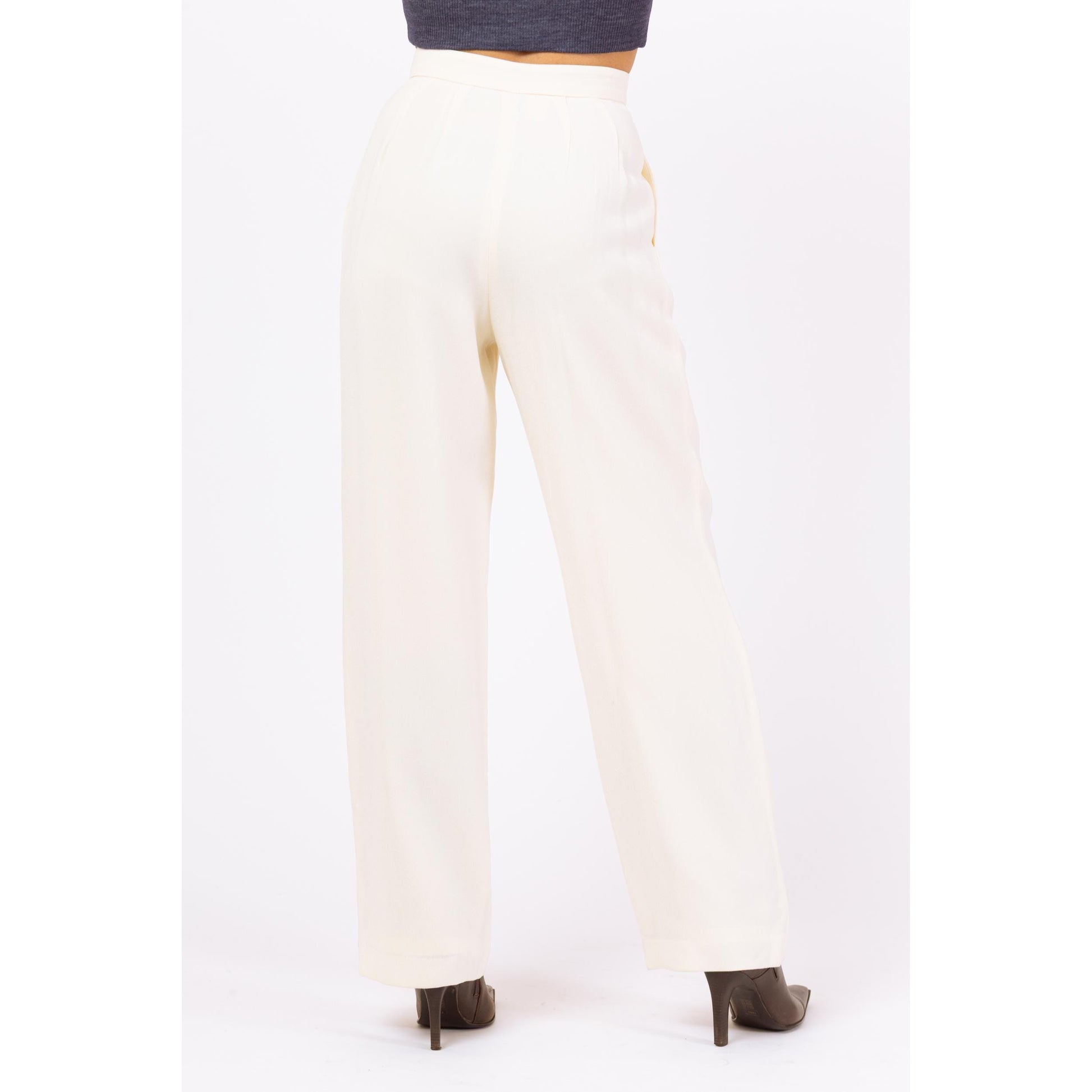 Vintage 90s Minimalist Ivory High Waisted Trousers - Extra Small, 24.5" Waist | Isabel Ardee Trousers, Pleated Straight Leg Pants