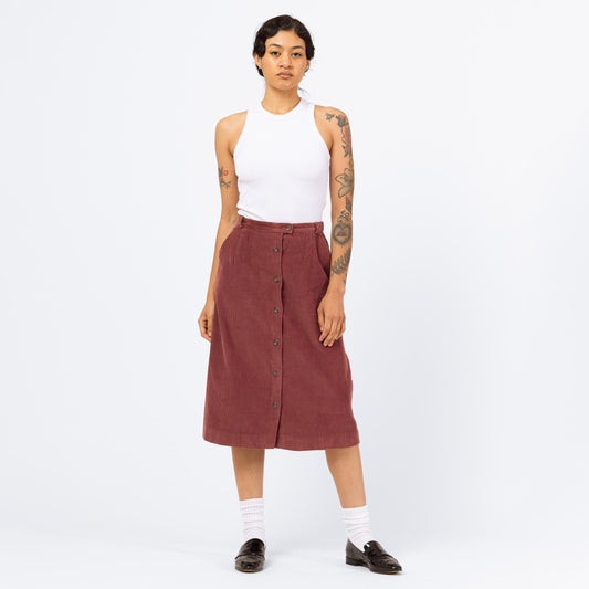 Vintage 70s Mauve Purple Corduroy Midi Skirt - Small, 26" Waist | Retro Button Front Skirt, A Line High Waisted Long Skirt