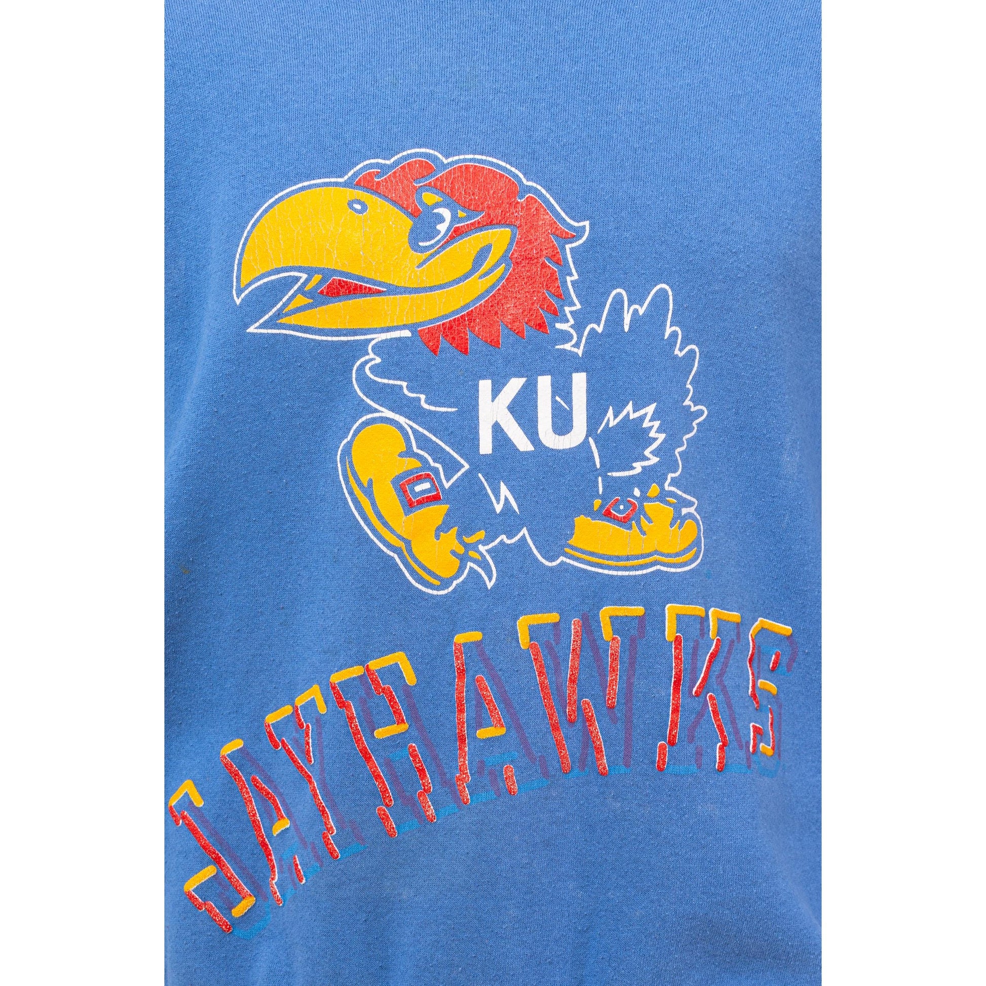 3 Vintage 90s University Of Kansas Jayhawks Sweatshirt - Medium to Large | Blue College Sports Crewneck Pullover Sweater
