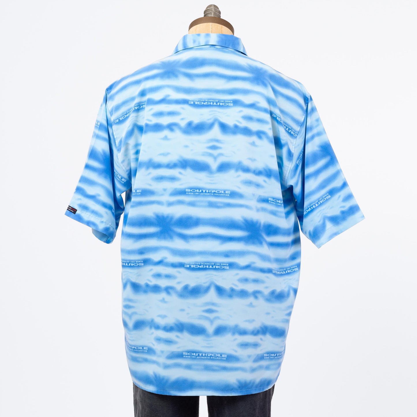 3 Vintage Y2K Southpole Blue Water Print Collared Shirt - Large | Streetwear Oversized All Over Print Short Sleeve Button Up Top