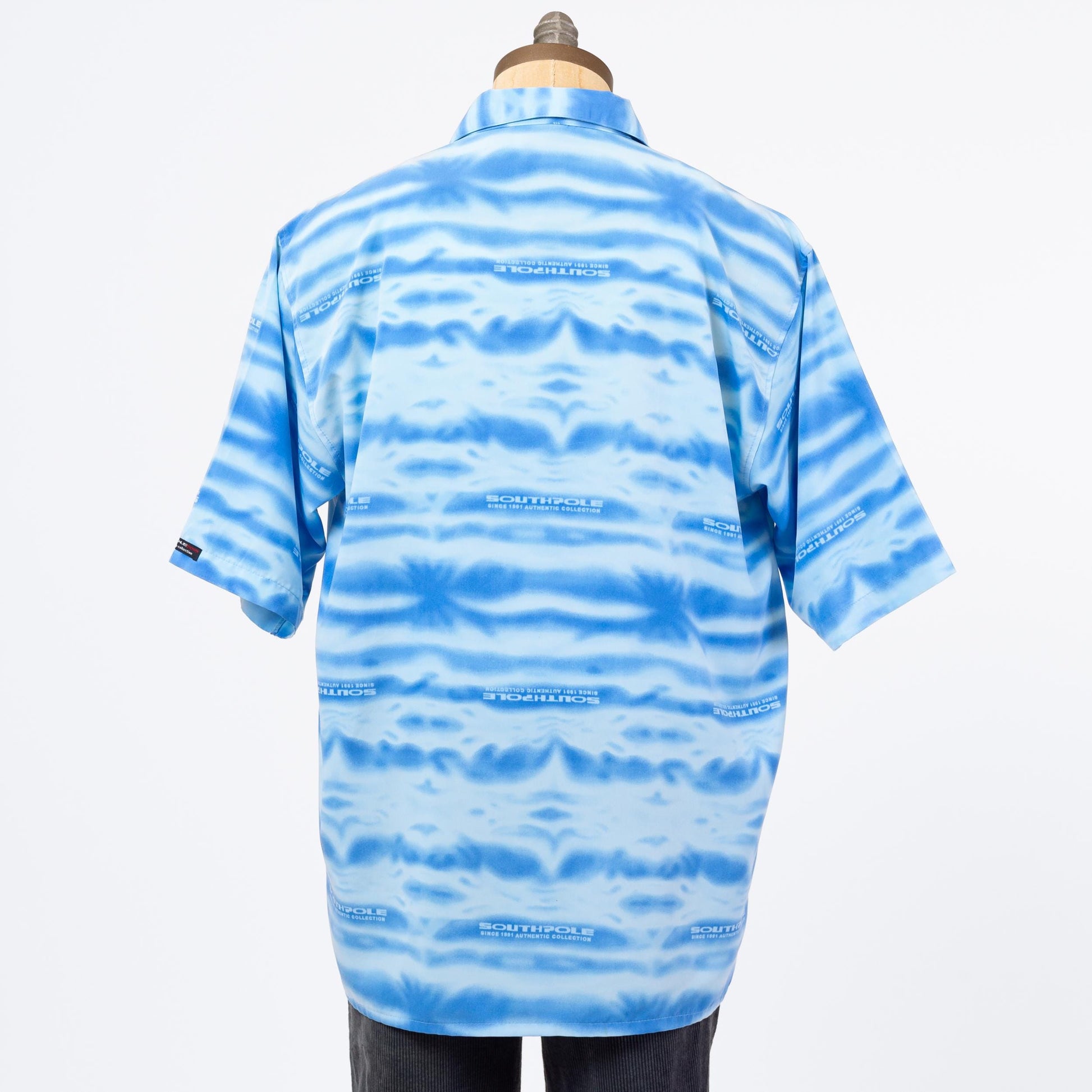 3 Vintage Y2K Southpole Blue Water Print Collared Shirt - Large | Streetwear Oversized All Over Print Short Sleeve Button Up Top