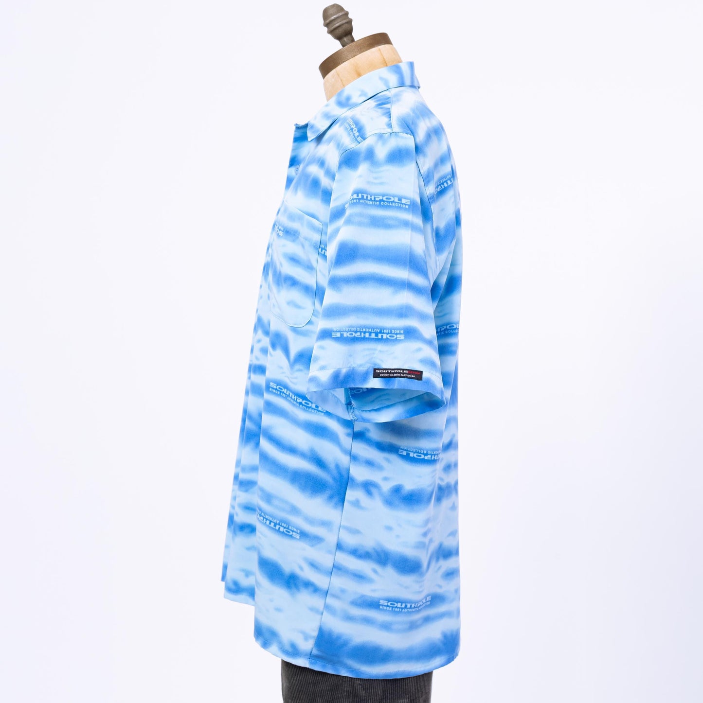 3 Vintage Y2K Southpole Blue Water Print Collared Shirt - Large | Streetwear Oversized All Over Print Short Sleeve Button Up Top