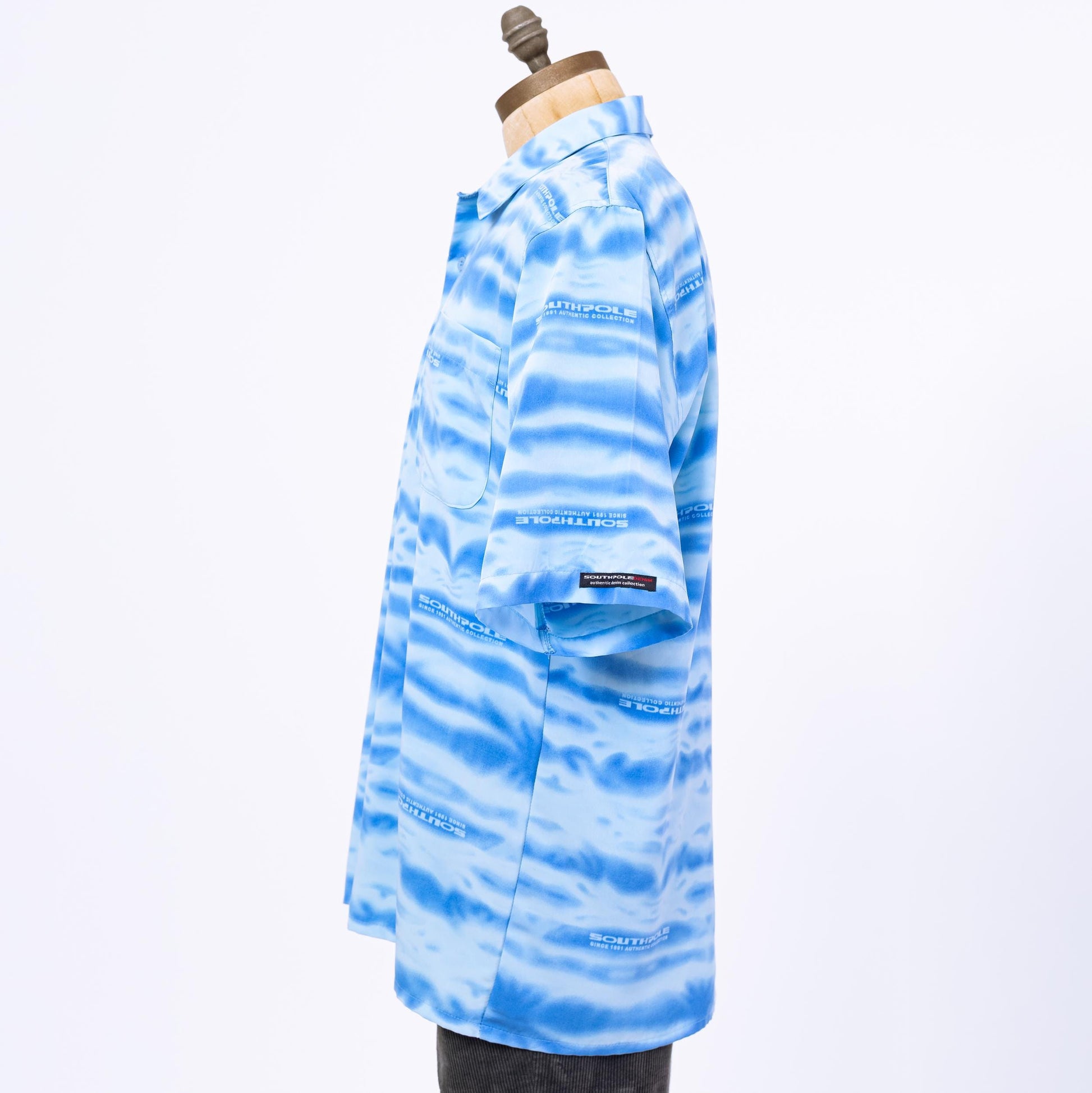 3 Vintage Y2K Southpole Blue Water Print Collared Shirt - Large | Streetwear Oversized All Over Print Short Sleeve Button Up Top