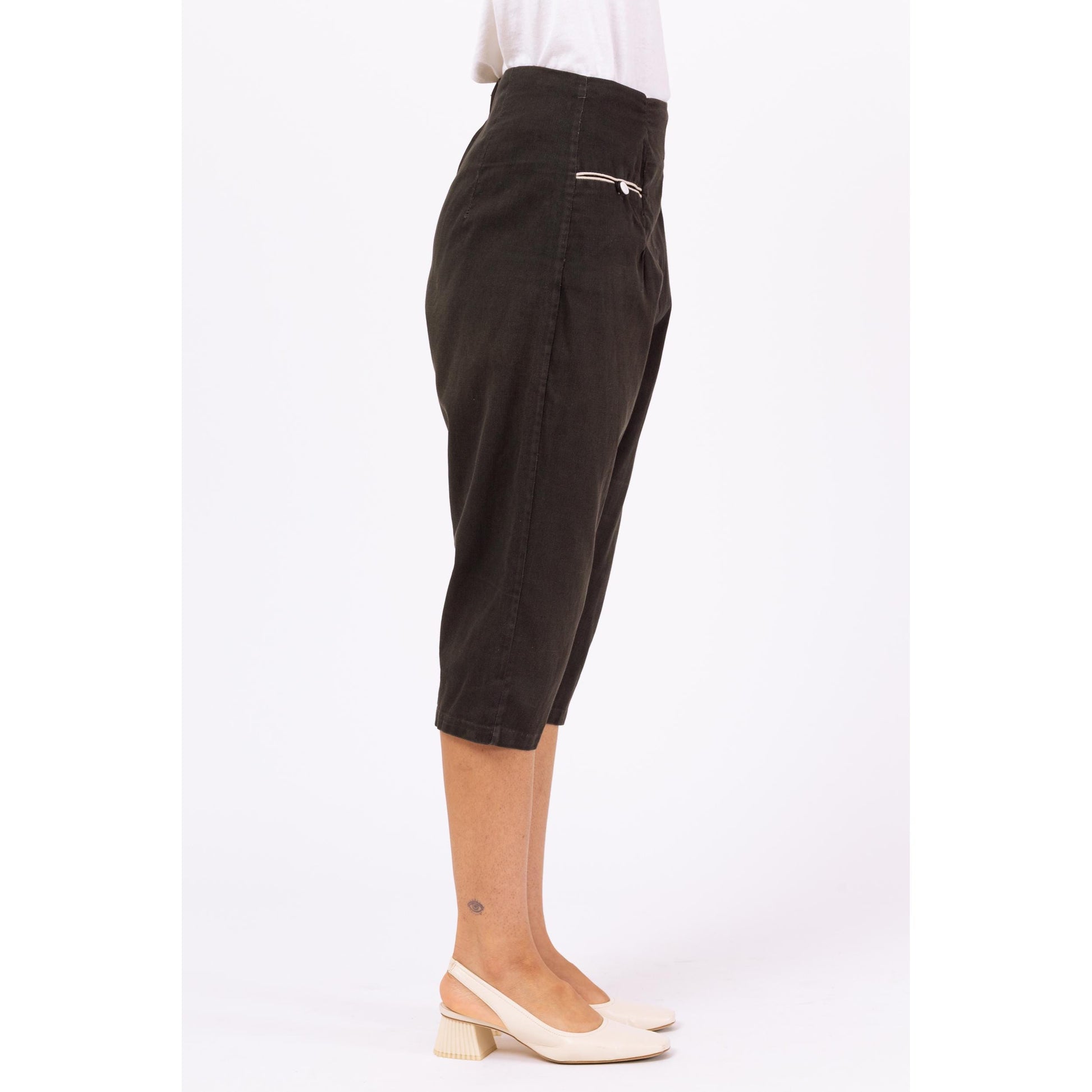 Vintage 1950s Black Twill Pedal Pushers - Small, 27" Waist | 50s High Rise Cropped Cotton Capris, Retro Knickers