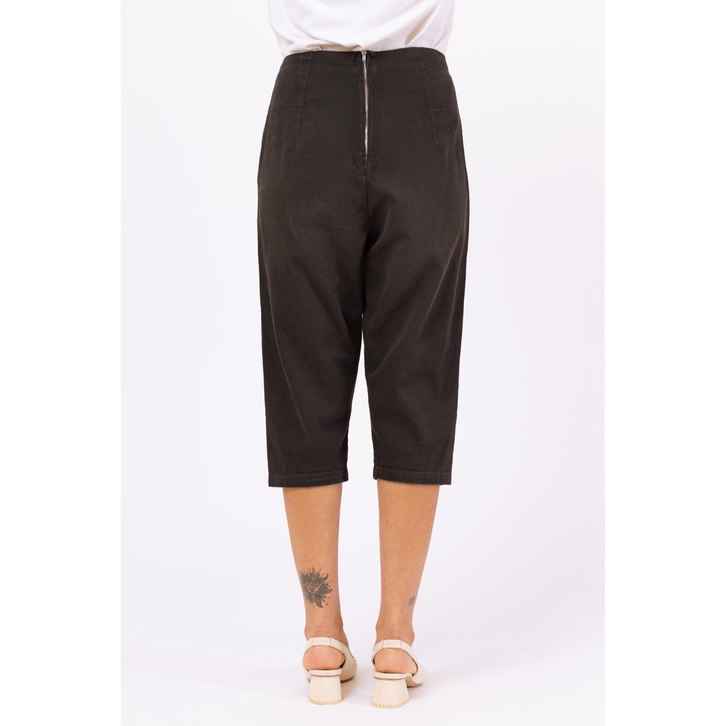Vintage 1950s Black Twill Pedal Pushers - Small, 27" Waist | 50s High Rise Cropped Cotton Capris, Retro Knickers