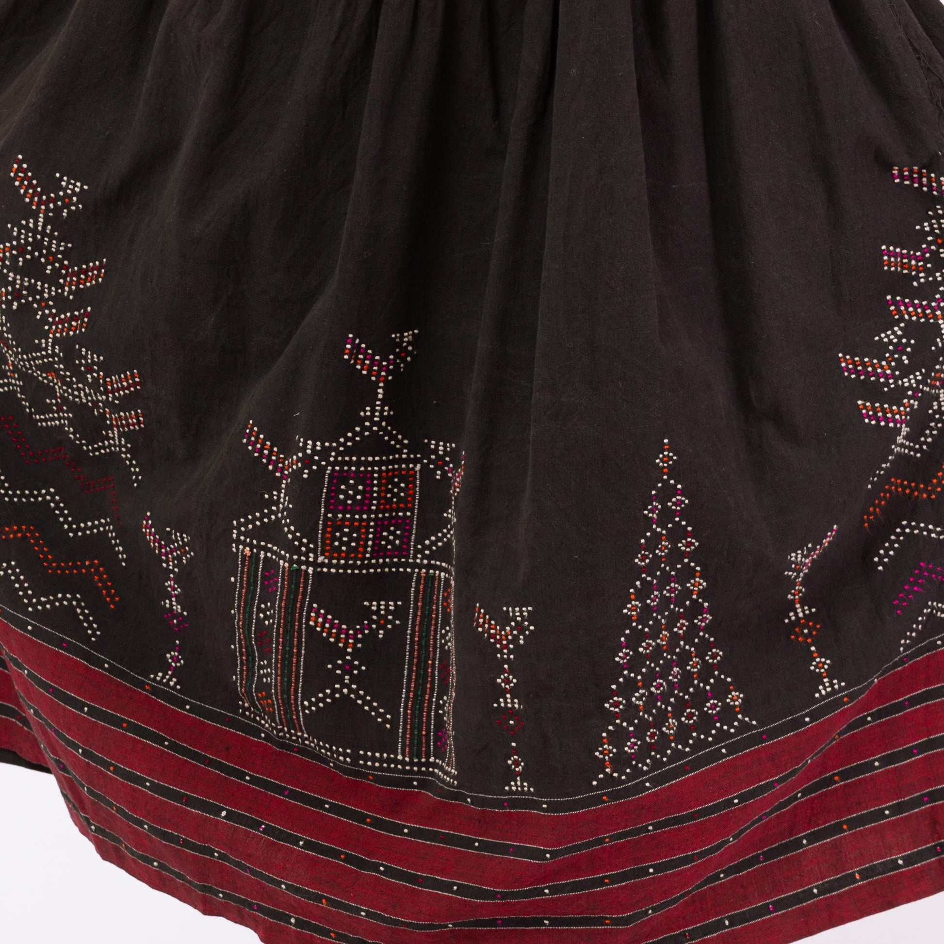 Vintage Black & Red Embroidered Folk Skirt Set - Small | Boho Eastern European Cotton Puff Sleeve Peasant Top Midi Skirt