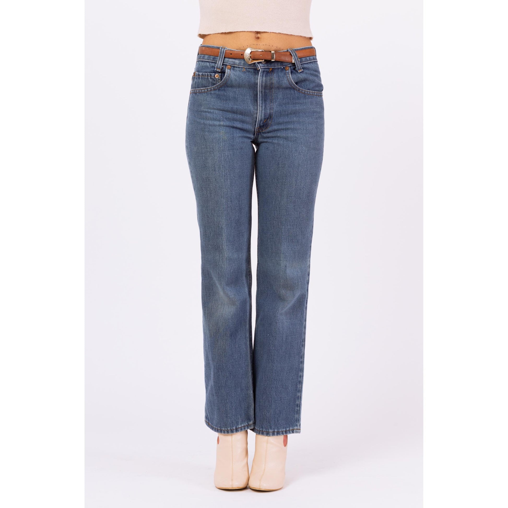 Vintage 80s Levi’s 717 Straight Leg Jeans - Small | Mid Rise Faded Bootcut Denim, Cotton Blend Retro Pants